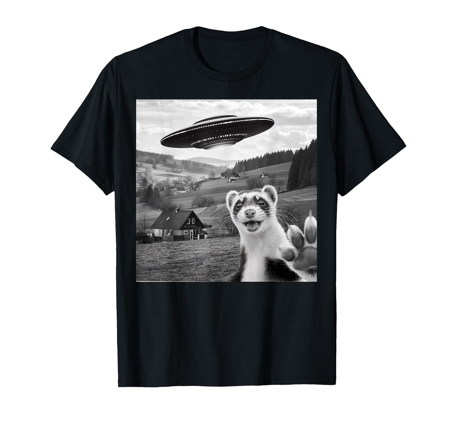 Ferret Selfie With Alien UFO Funny Gifts For Men Women Kid T-Shirt