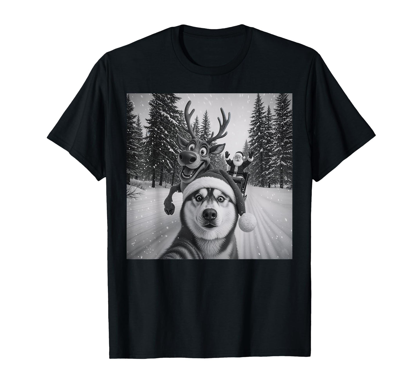 Funny Dog Selfie Christmas Reindeer Boys Husky Christmas T-Shirt