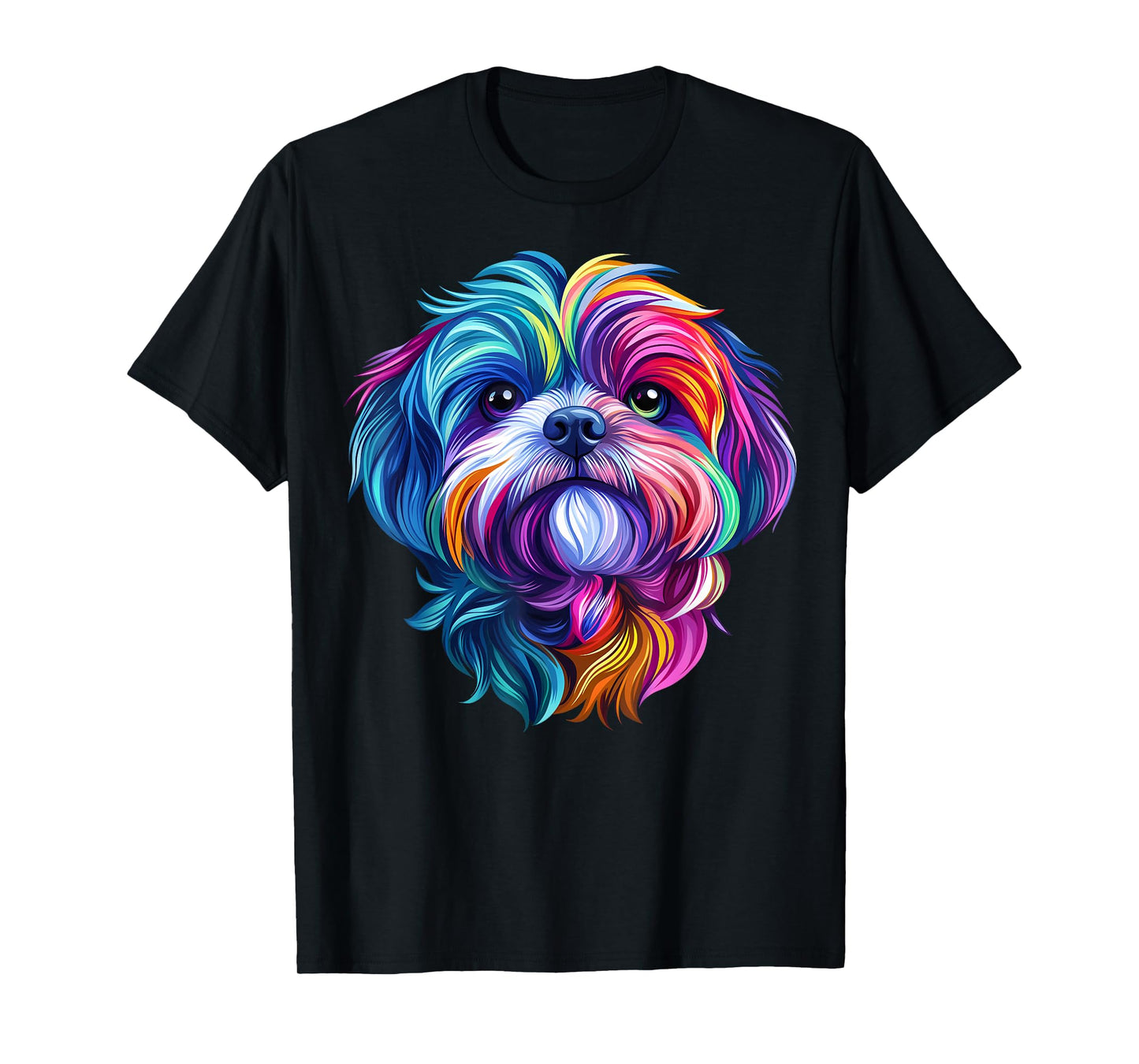 Colorful Shih Tzu Face Cute Puppy Dog Lover Men Women Black T-Shirt