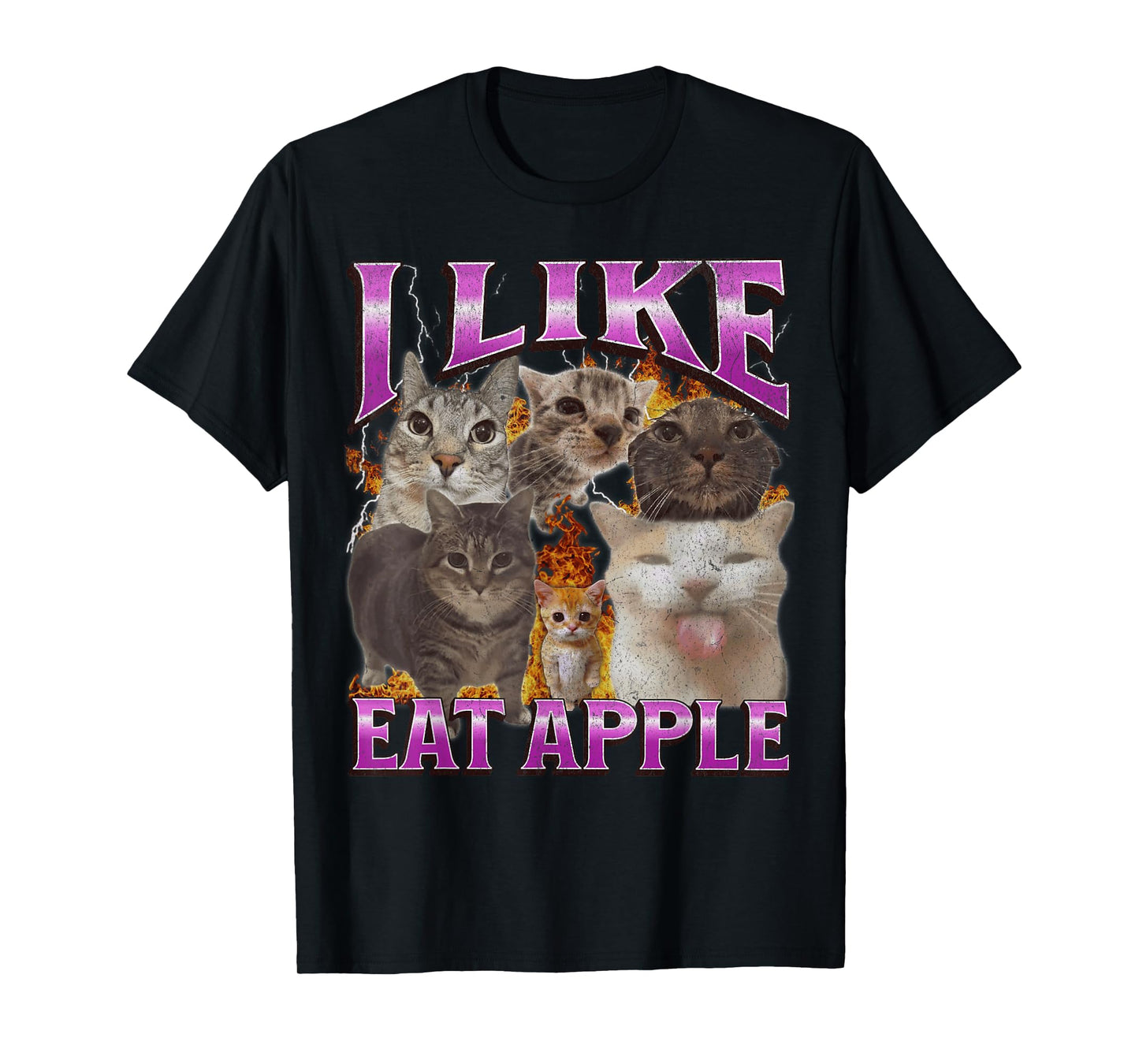 I Like Eat Apple Funny Cat Meme Bootleg Graphic T-Shirt for Men Women