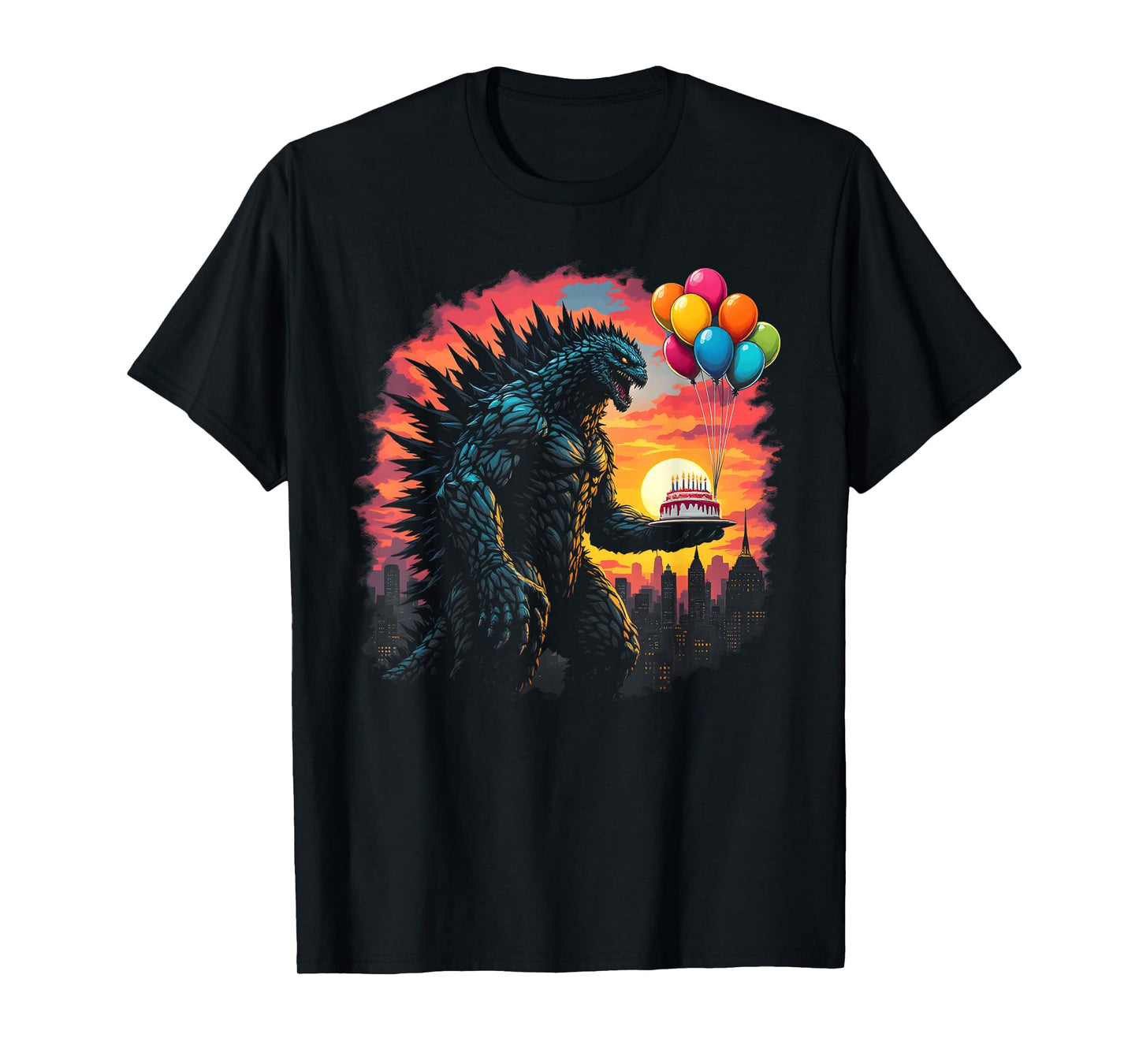 Kaiju Balloon And Cake Funny Japanese Monster Lover Birthday T-Shirt
