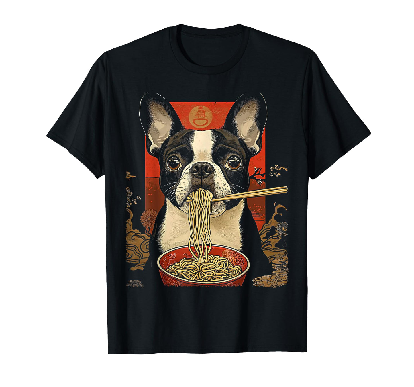 Boston Terrier Dog Eating Ramen Noodles T-Shirt