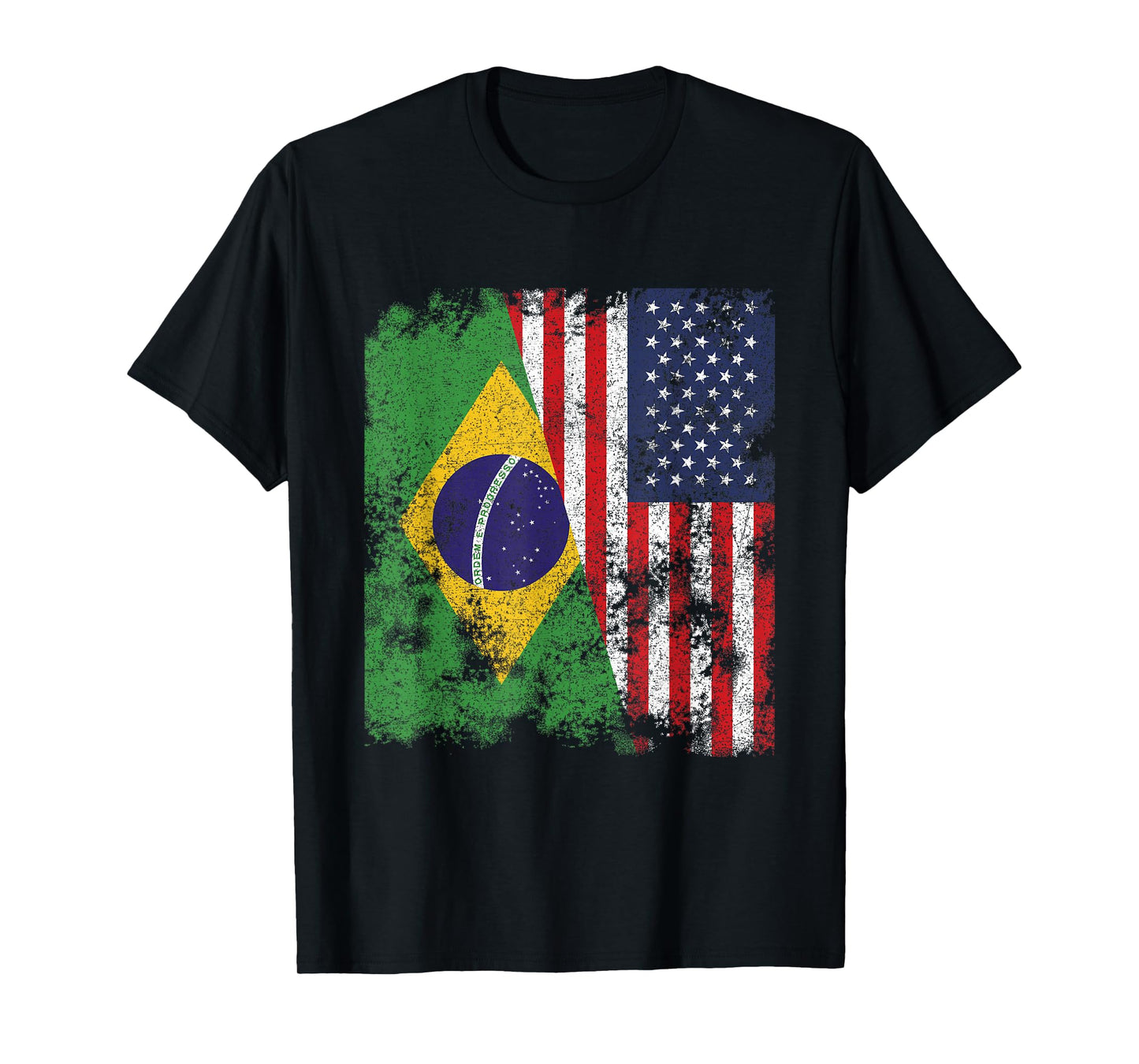 Brazil USA Flag Distressed - Half American T-Shirt