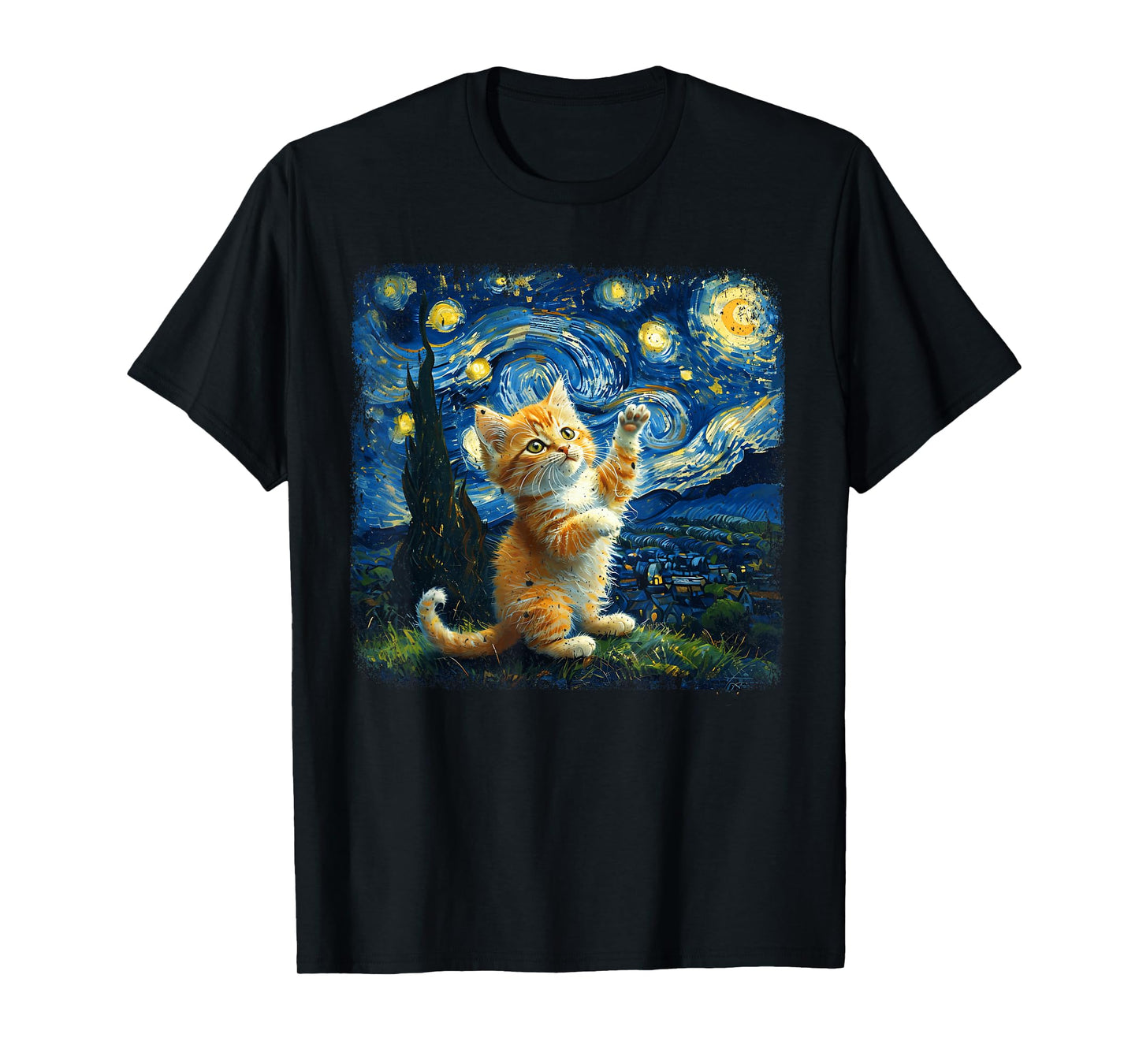 Cat Starry Night Van Gogh Cat Lover Mom Dad Men Women Kid T-Shirt