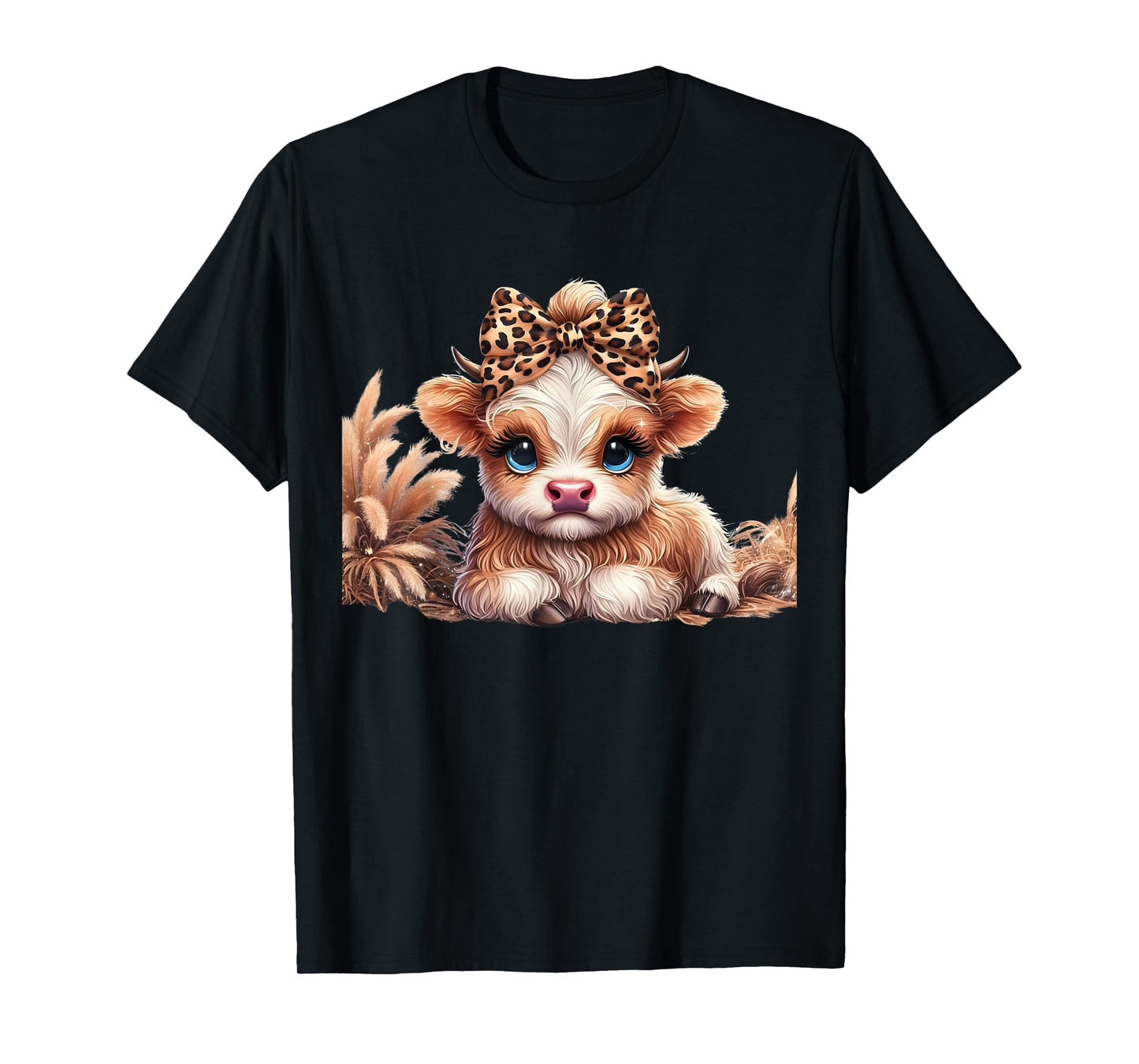 Cute Baby Highland Cow With flowers Calf Animal Leopard T-Shirt