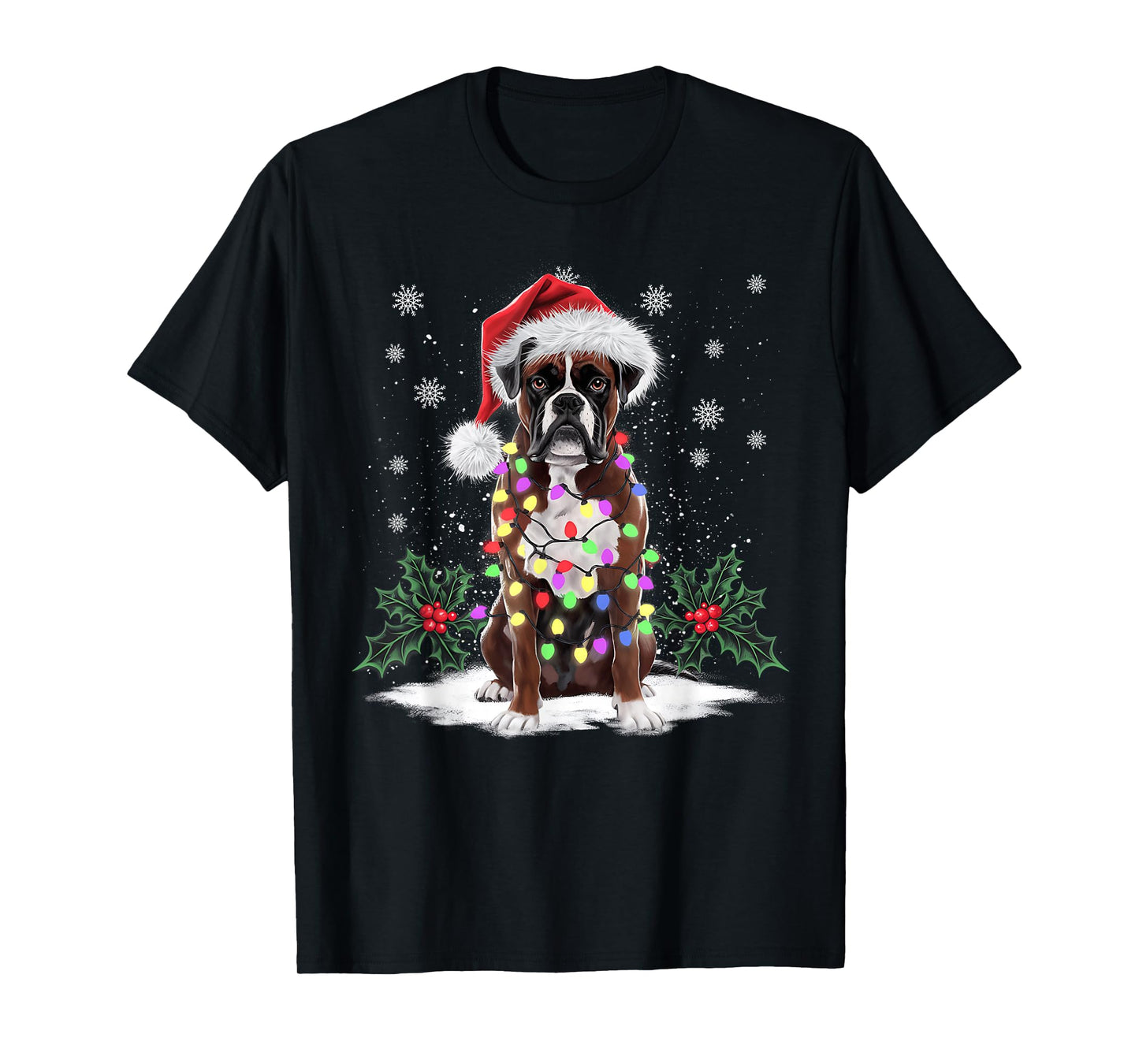 Funny Boxer Dog Santa Hat Men Women Christmas Xmas T-Shirt
