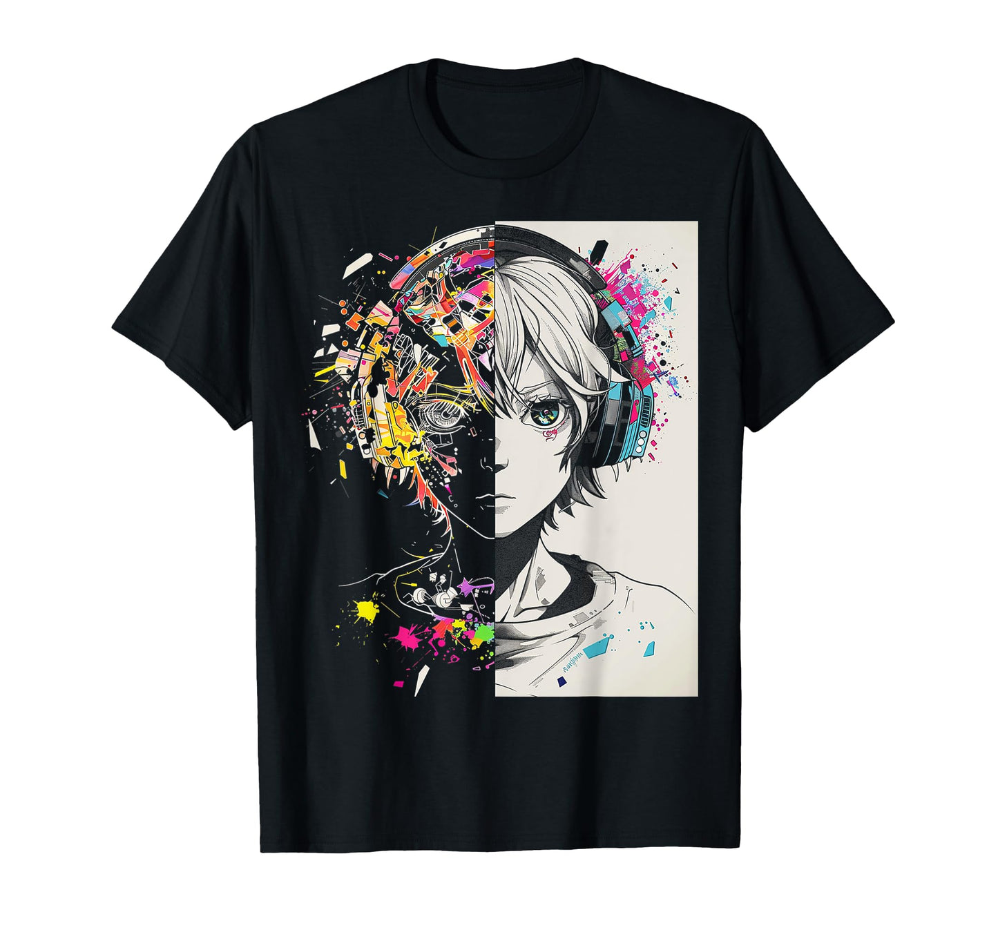Anime Manga Motif Headphone Artwork Anime T-Shirt