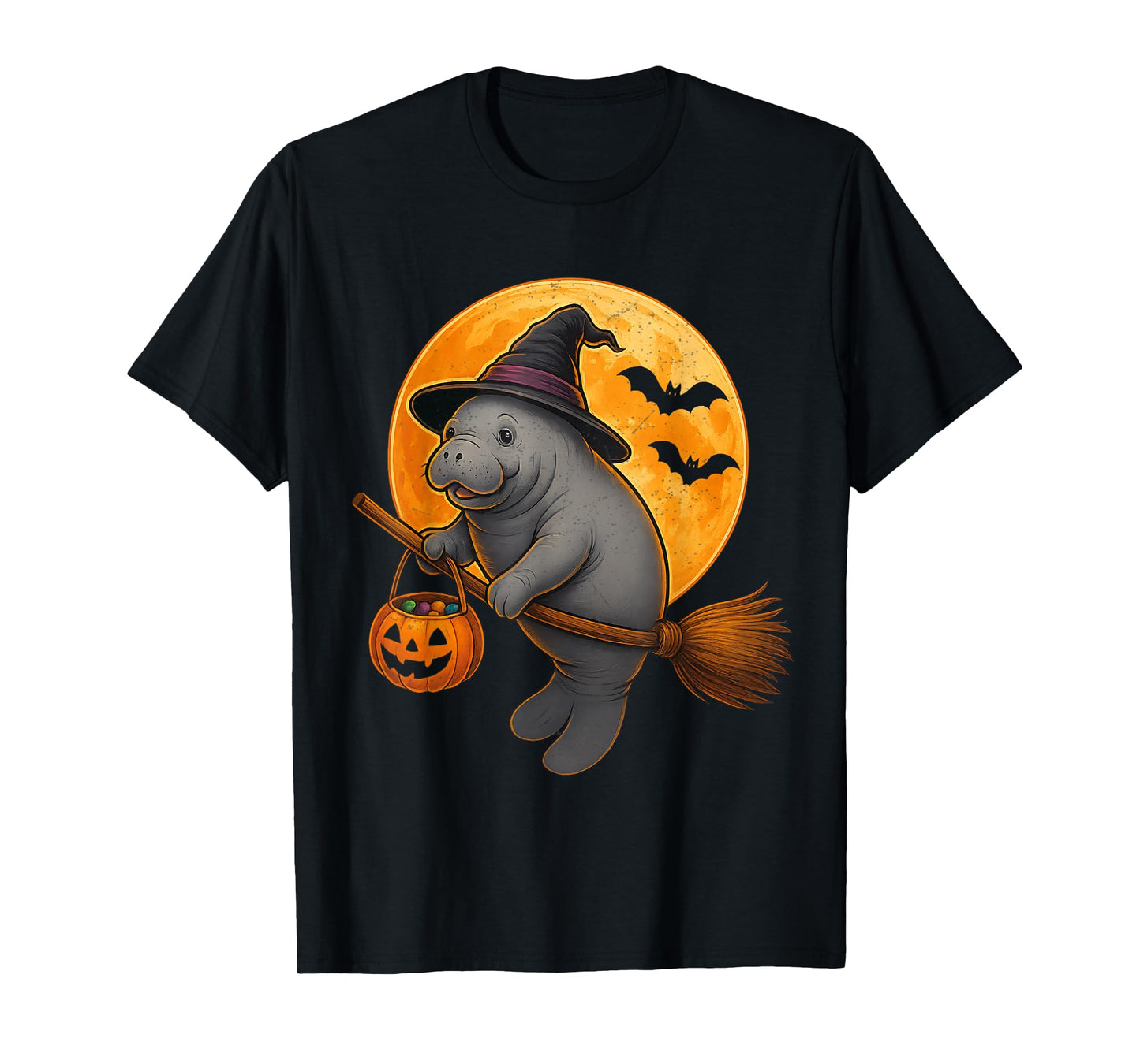 Manatee Witch Hat Pumpkin Halloween Costume Men Women Kids T-Shirt