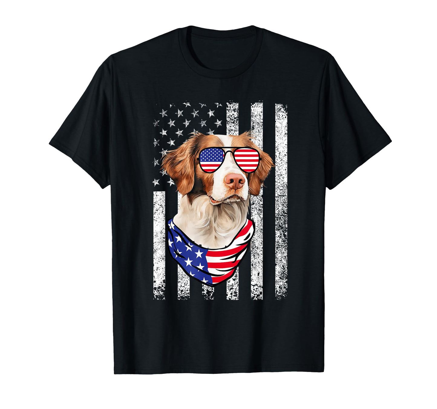 Brittany Spaniel American Flag USA Patriotic 4th of July T-Shirt