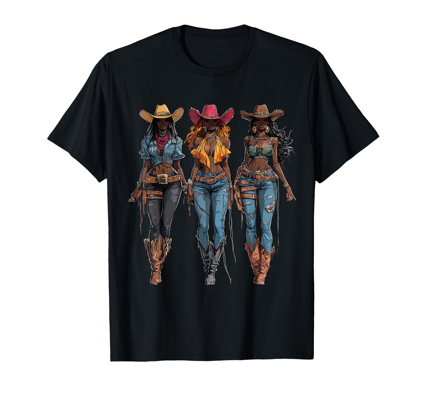 Black African American Cowgirl Western Country Texas Rodeo T-Shirt