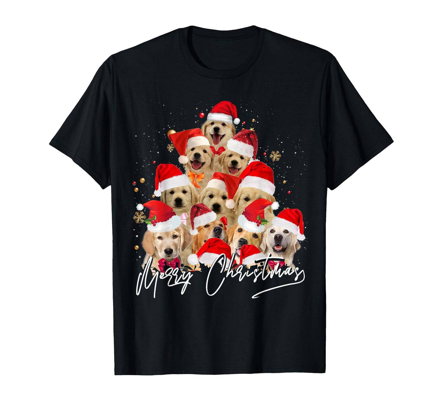 Golden Retriever Santa Hat Xmas Dogs Merry Christmas Graphic T-Shirt