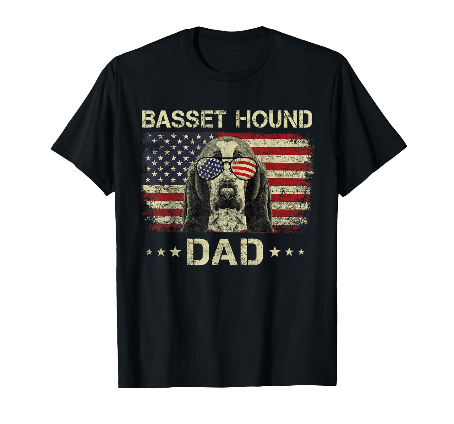 Basset Hound Dad Dog Lovers American Flag 4th Of July T-Shirt