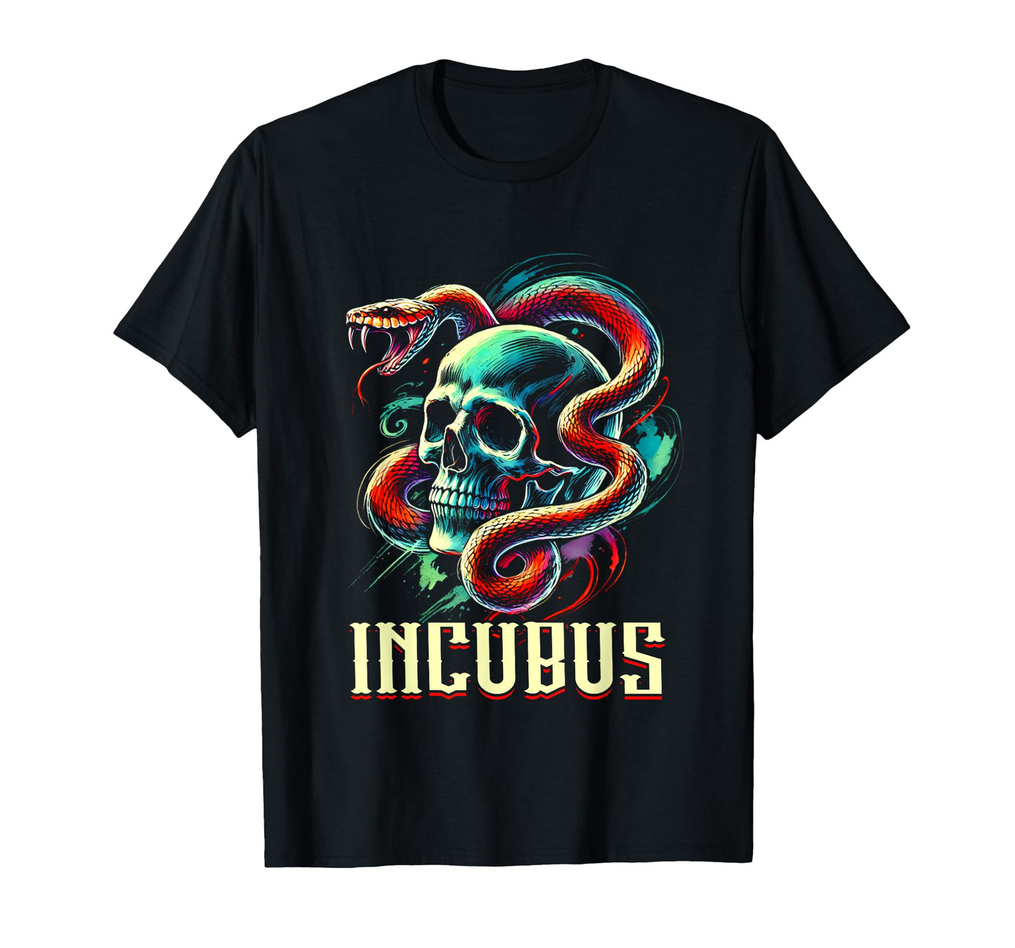 Vintage Retro Incubus Skull and Snake Halloween Horror Style T-Shirt