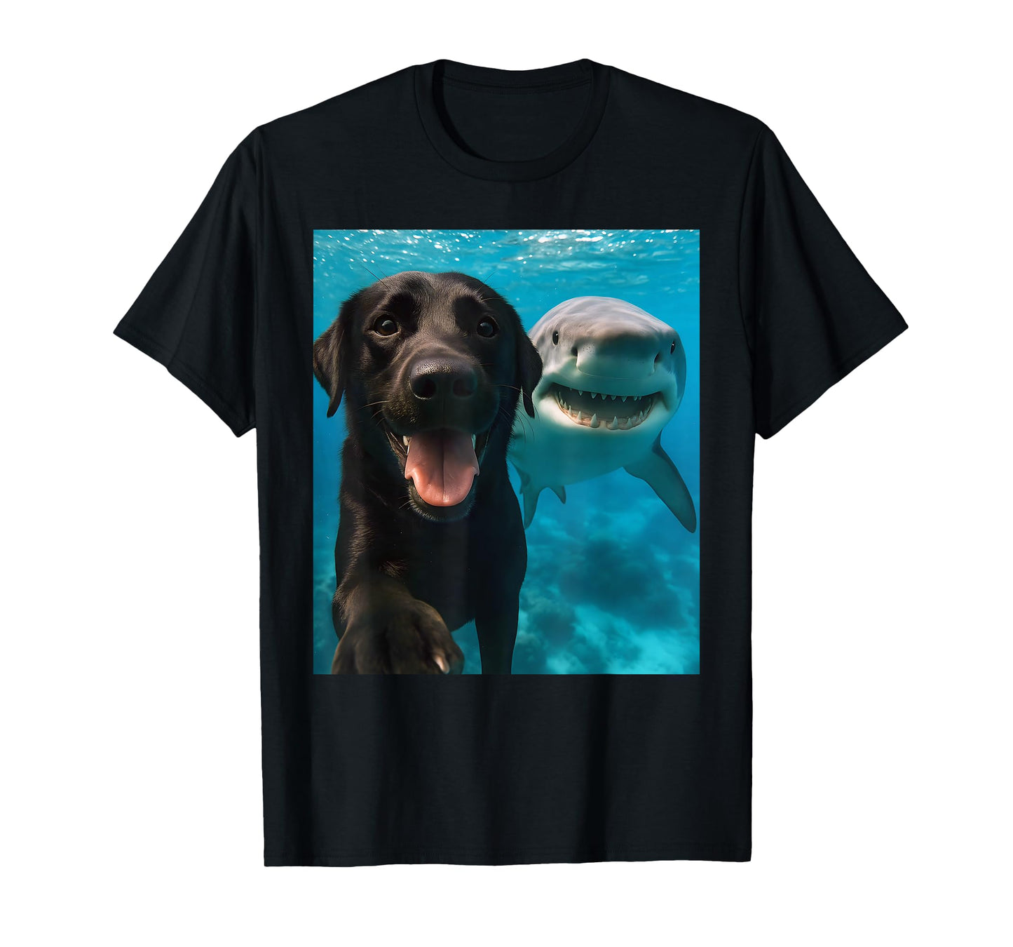 Funny Labrador Retriever Dog Selfie with Shark Ocean Lovers T-Shirt