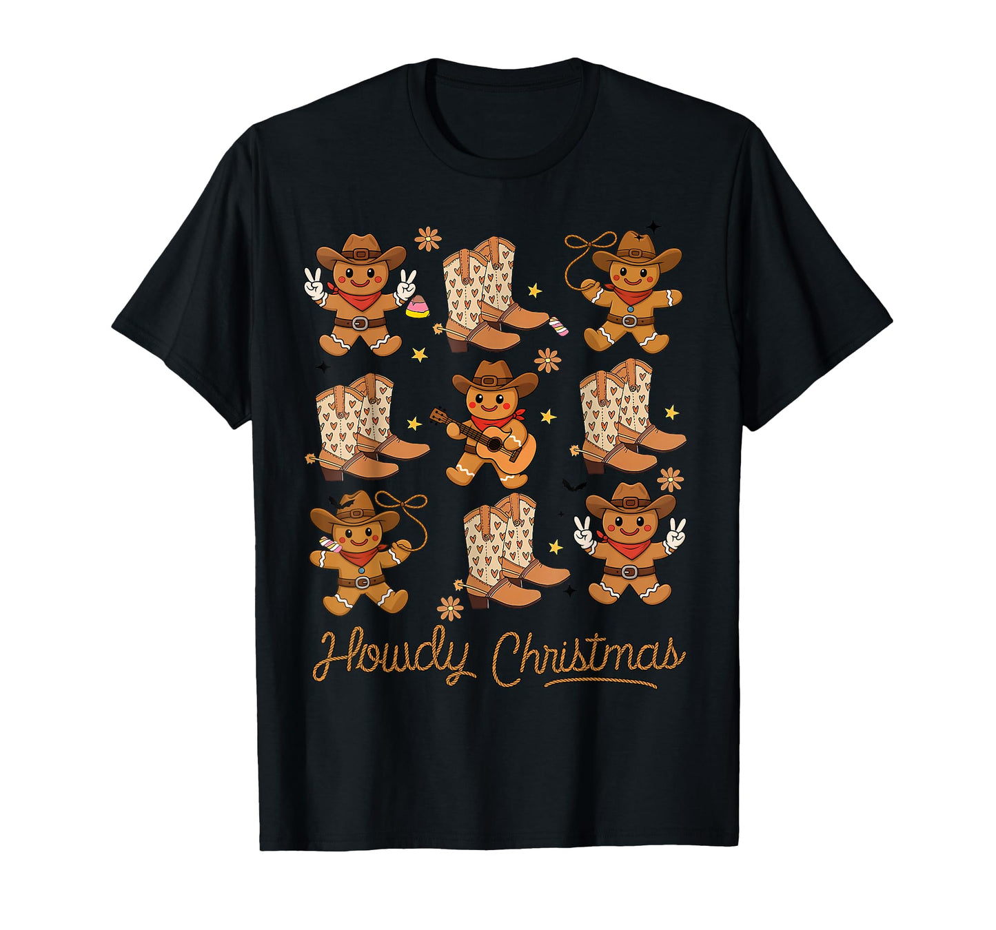 Funny Howdy Christmas Gingerbread Cowboy Rodeo Western Xmas T-Shirt