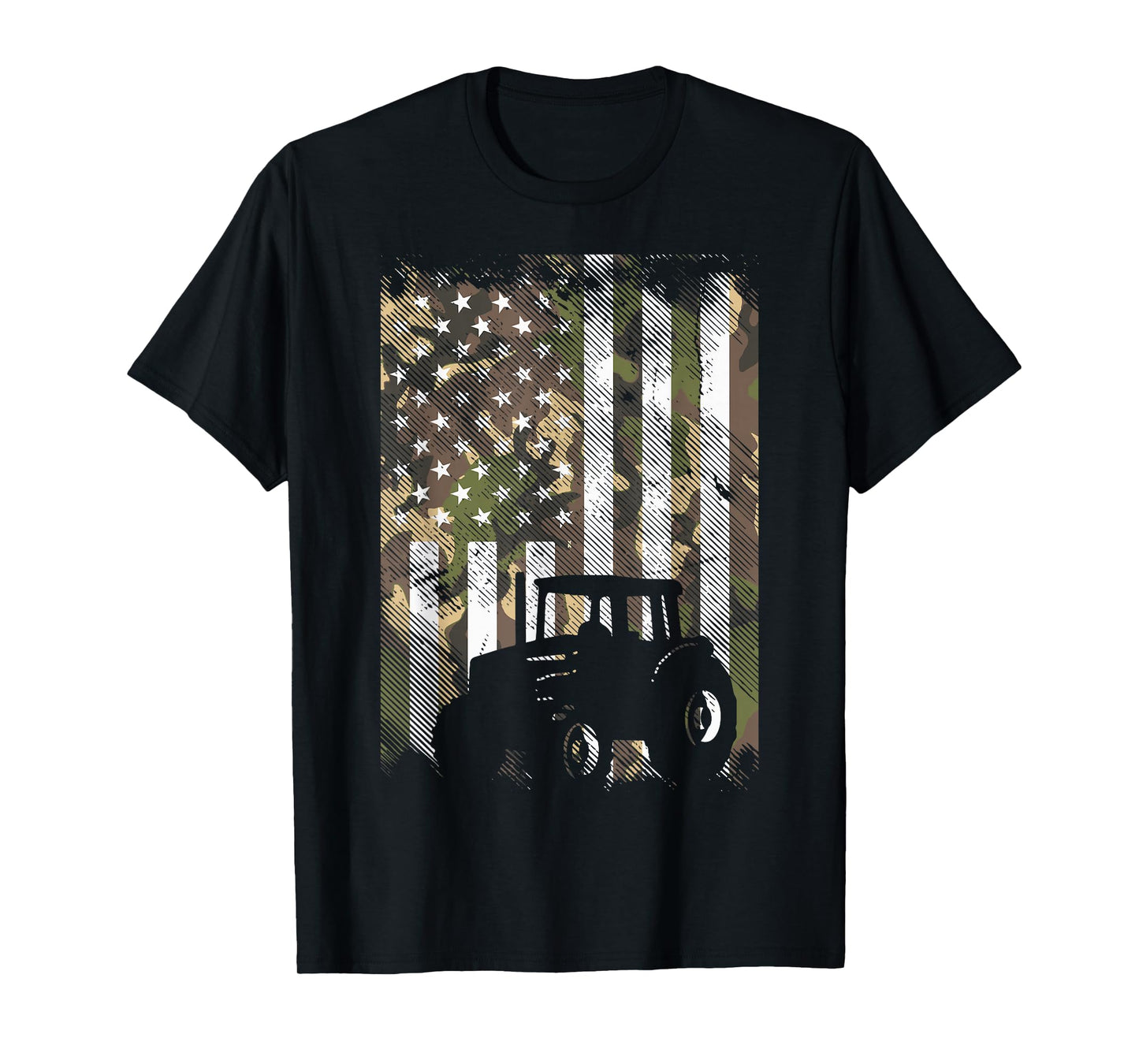 Camo Flag Tractor Vintage Farm Truck Patriotic Farmer Gift T-Shirt