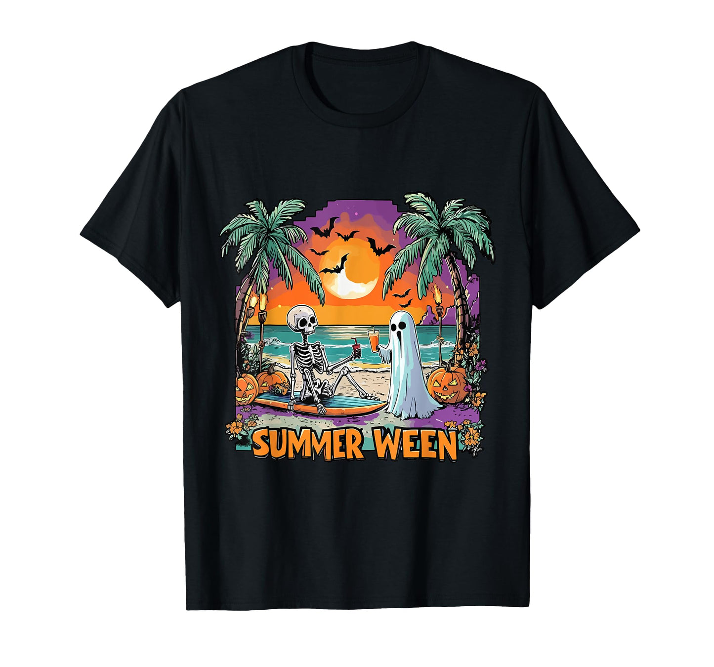 Summerween Skeleton Ghost Beach Party Halloween Vibes T-Shirt
