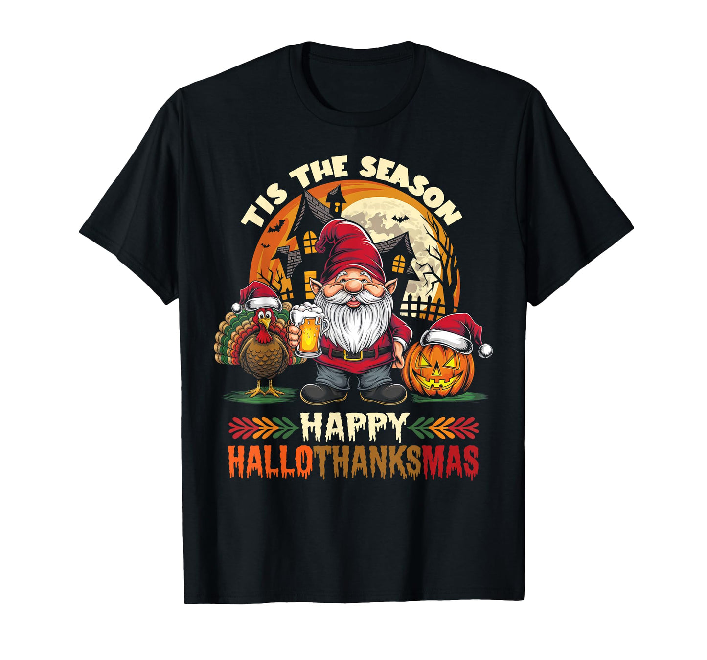 Happy Hallothanksmas Halloween Thanksgiving Merry Christmas T-Shirt