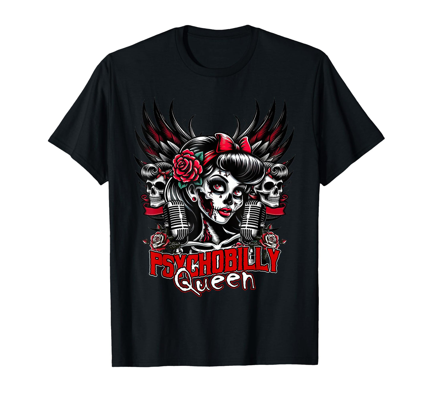 Psychobilly Queen Zombie Pin Up Girl Retro Rockabilly T-Shirt
