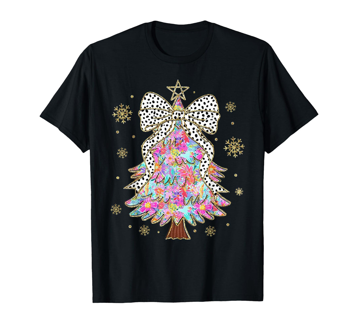 Bling Bling Floral Christmas Tree with Bow Festive Xmas T-Shirt