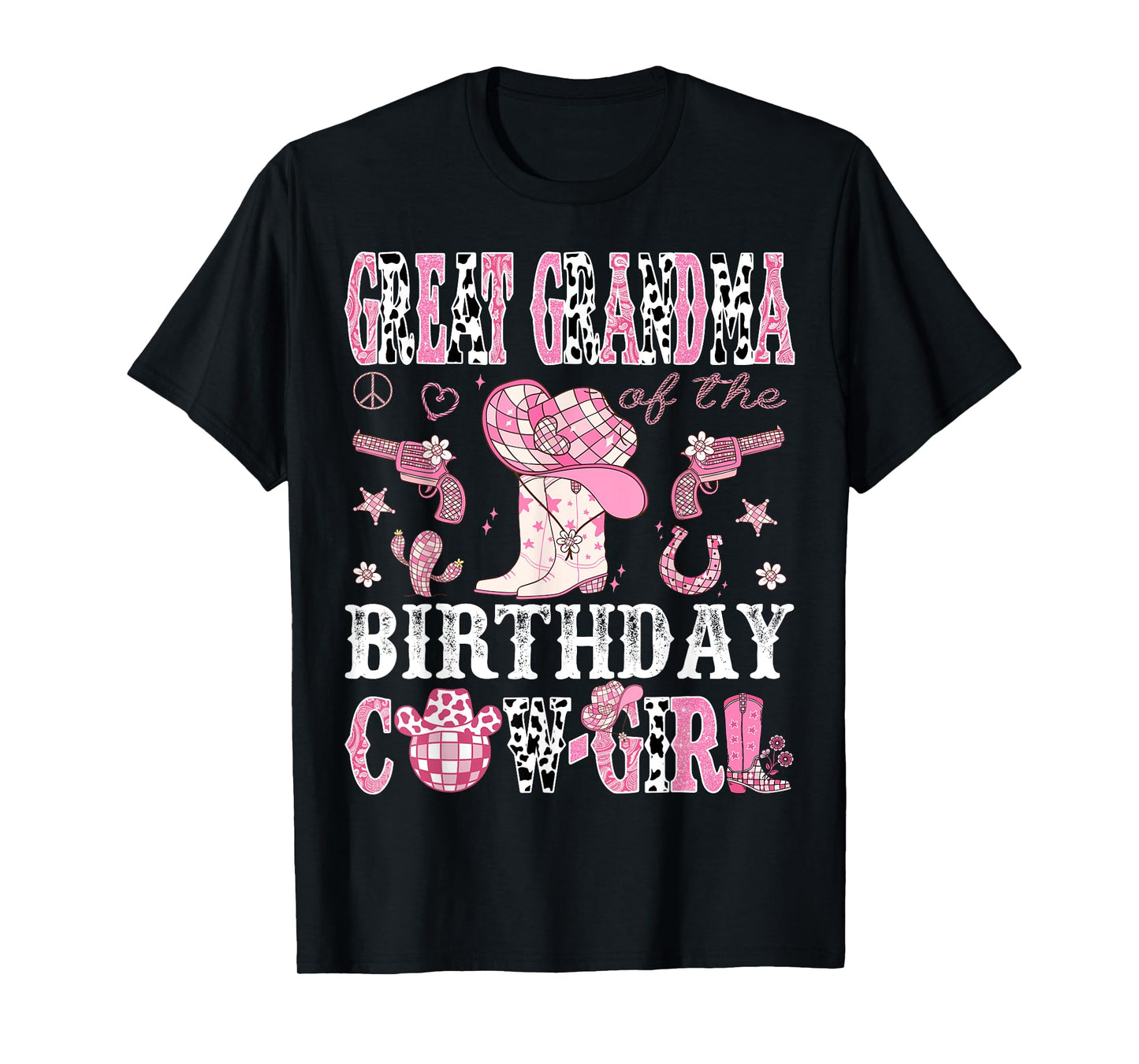 Great Grandma Of The Birthday Cow-Girl Pink Disco Western T-Shirt