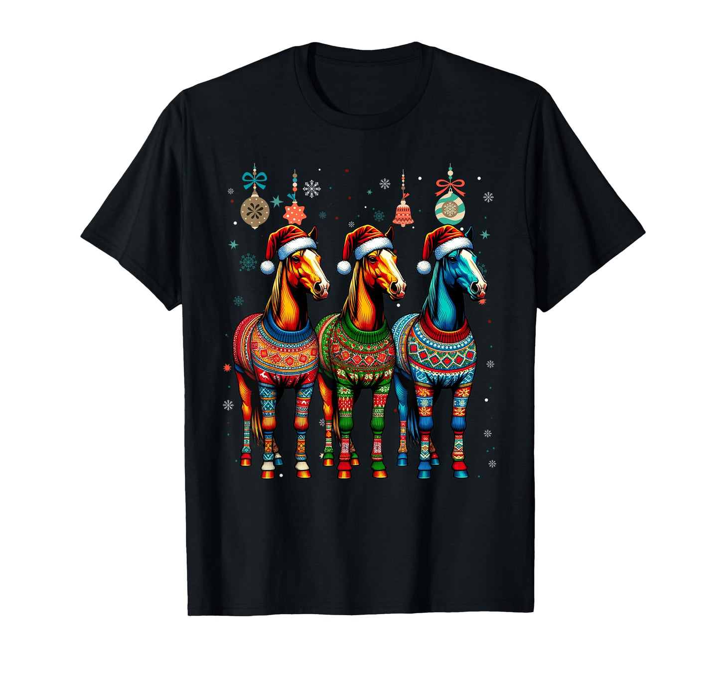 Horses Ugly Sweaters Christmas Xmas Women Men Horse Lover T-Shirt