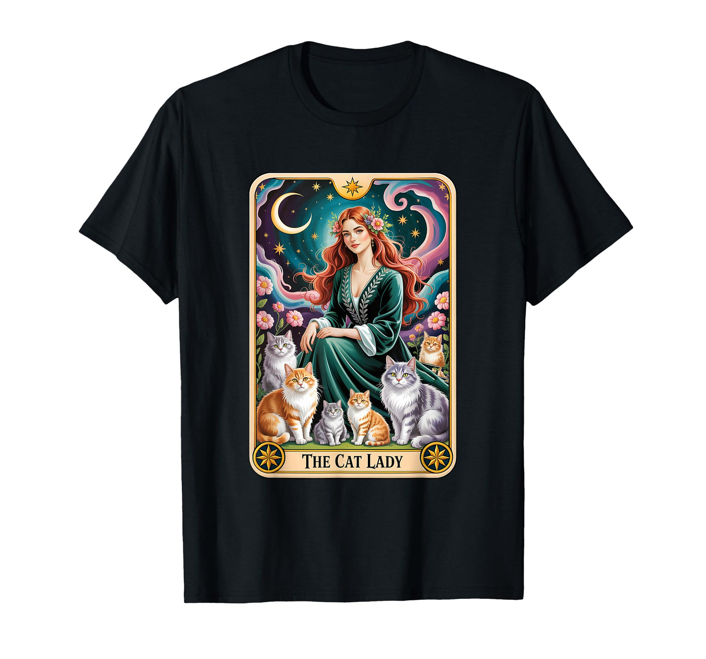 Cat Lady Tarot Card Halloween Witchy Gothic Cat Mom T-Shirt