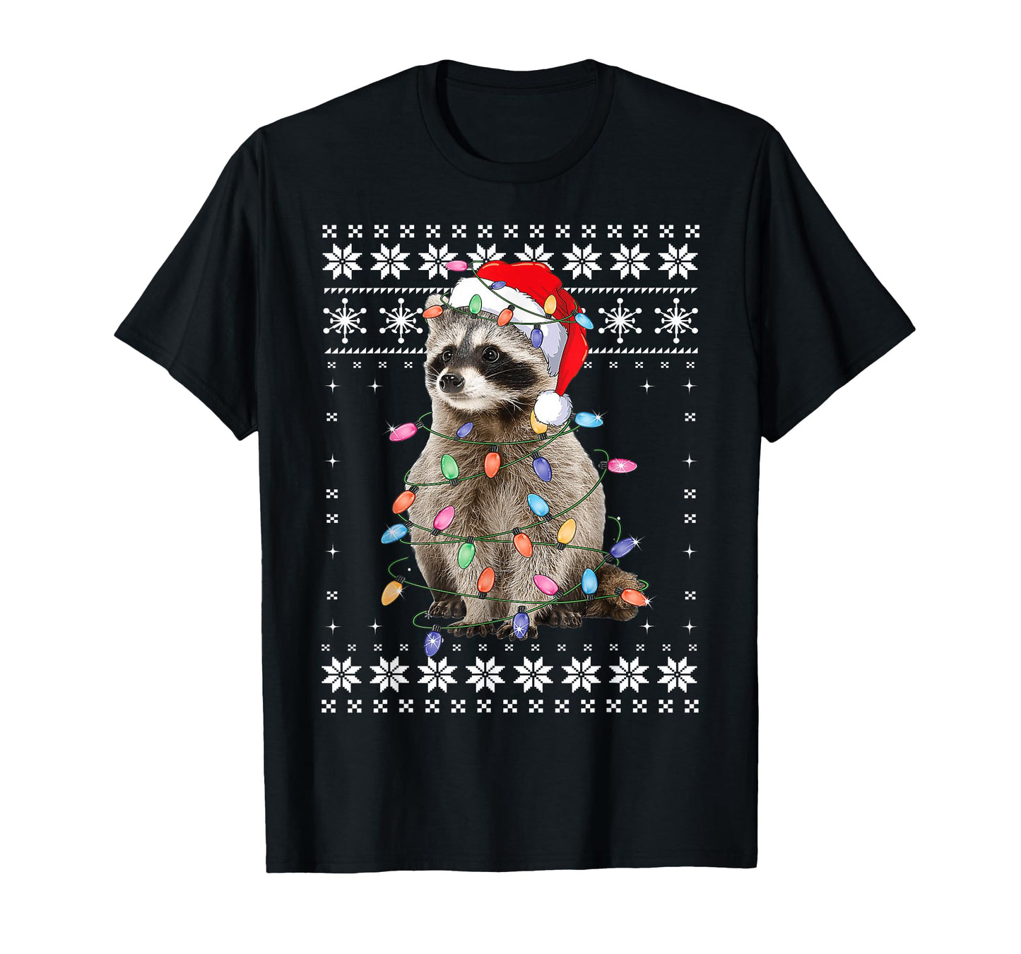 Raccoon Santa Trash Panda Christmas Ugly Sweater Pajamas T-Shirt