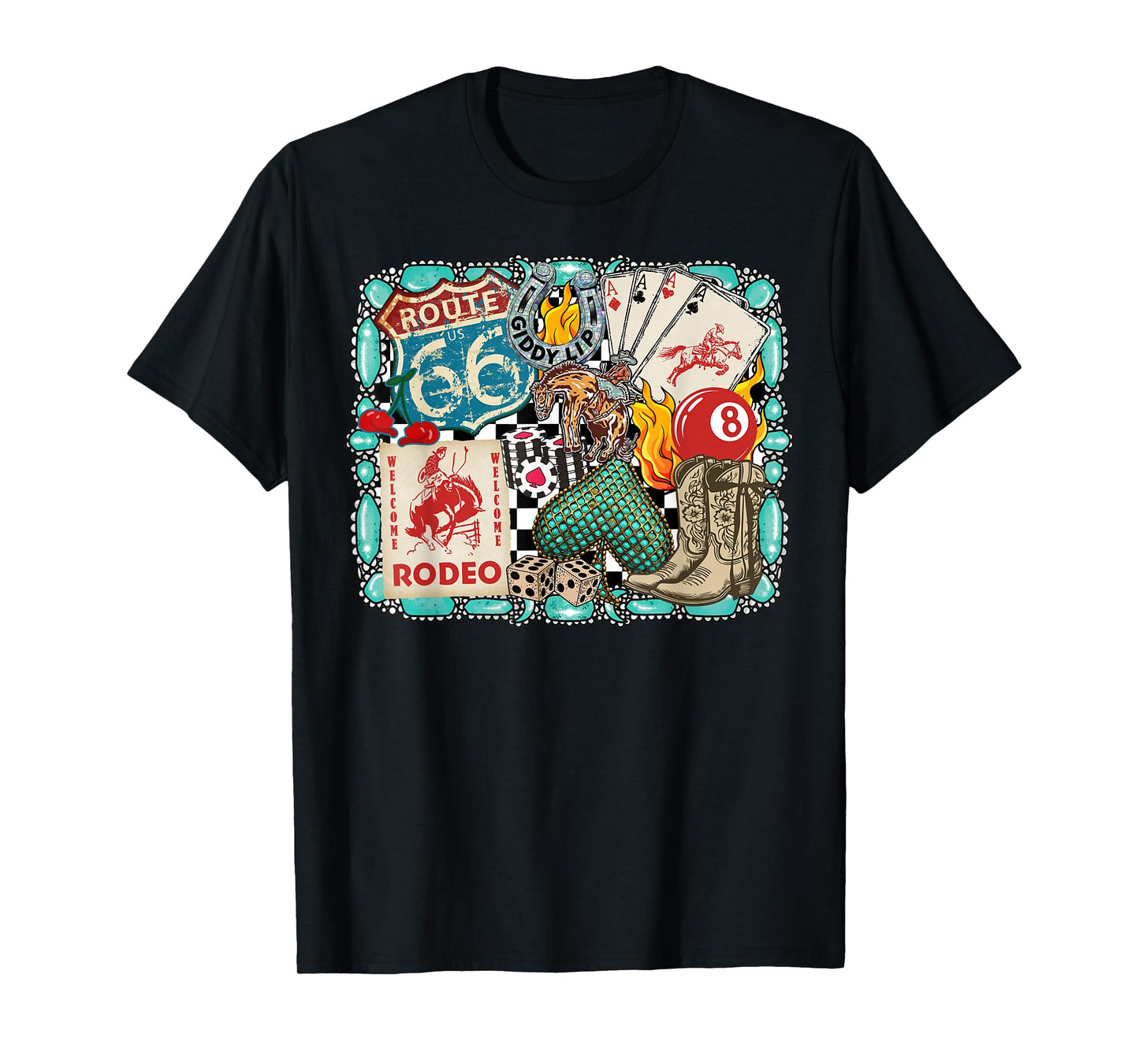 Retro Western Rodeo Cowboy Giddy Up Turquoise T-Shirt