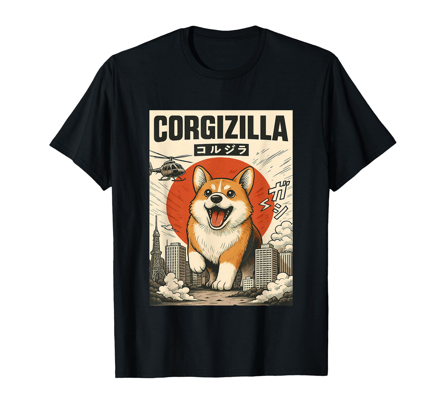 CorgiZilla Corgzilla Parody Japanese Funny Corgi Dog Mom Dad T-Shirt