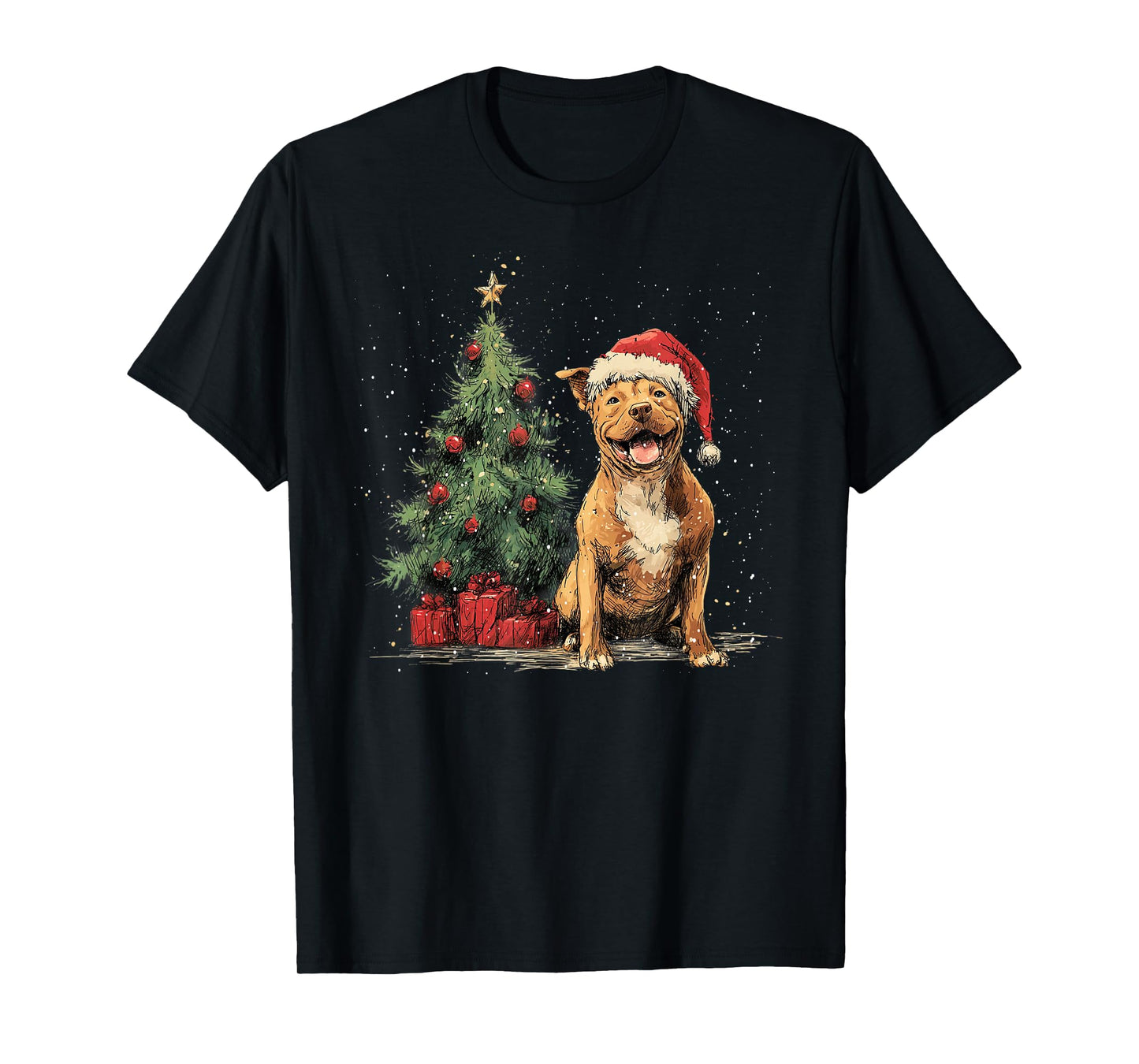 Funny Pitbull Christmas Tree Dog Lights Xmas T-Shirt