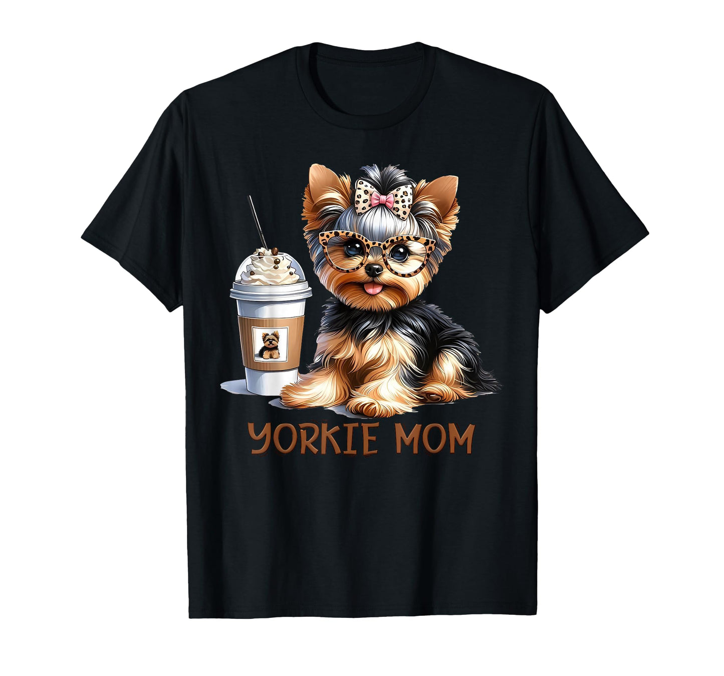 Cute Yorkie Mom Coffee Latte Iced Cream Yorkie Dog Mama T-Shirt