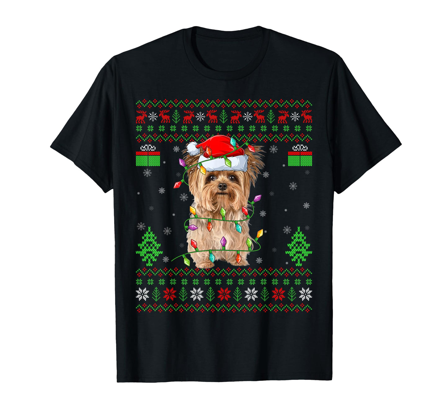 Yorkie Dog Ugly Xmas Lighting Santa Yorkie Dog Christmas T-Shirt