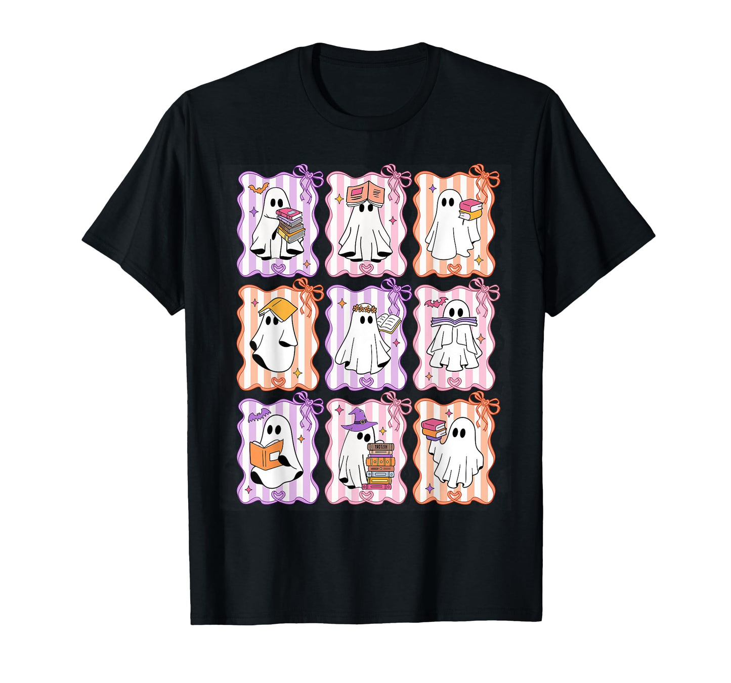 Preppy Spooky Ghost Reading Halloween Books Lover Teacher T-Shirt