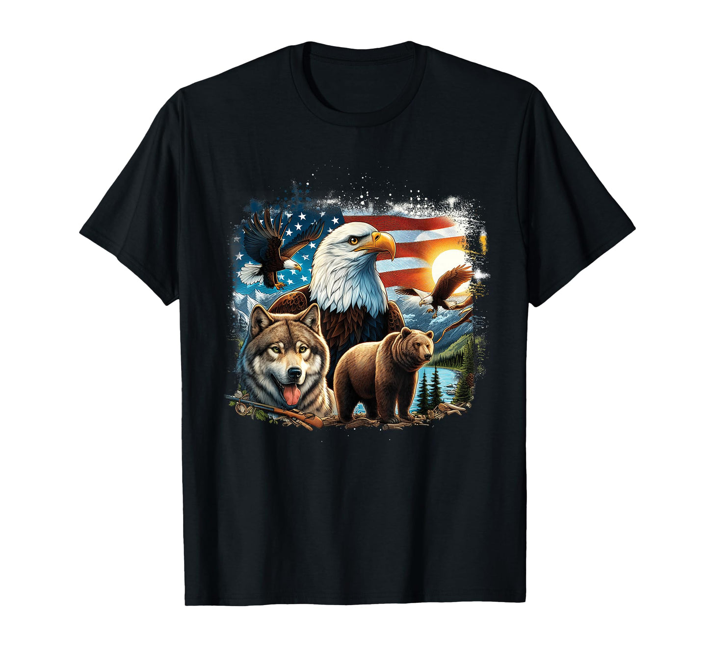 USA Animals Bald Eagles Grizzly Bear Wolf Wilderness Nature T-Shirt