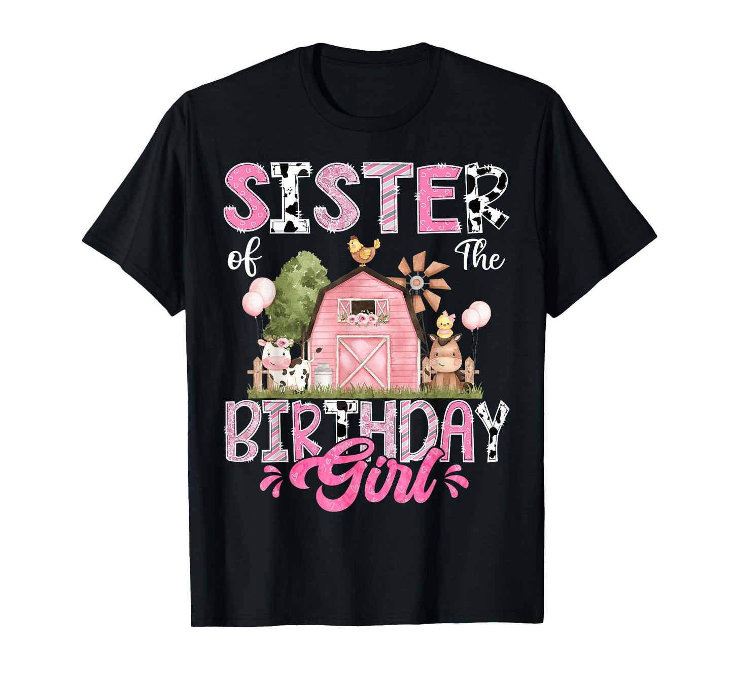 Sister Of The Birthday Girl 1St Birthday Pink Cow Farm T-Shirt
