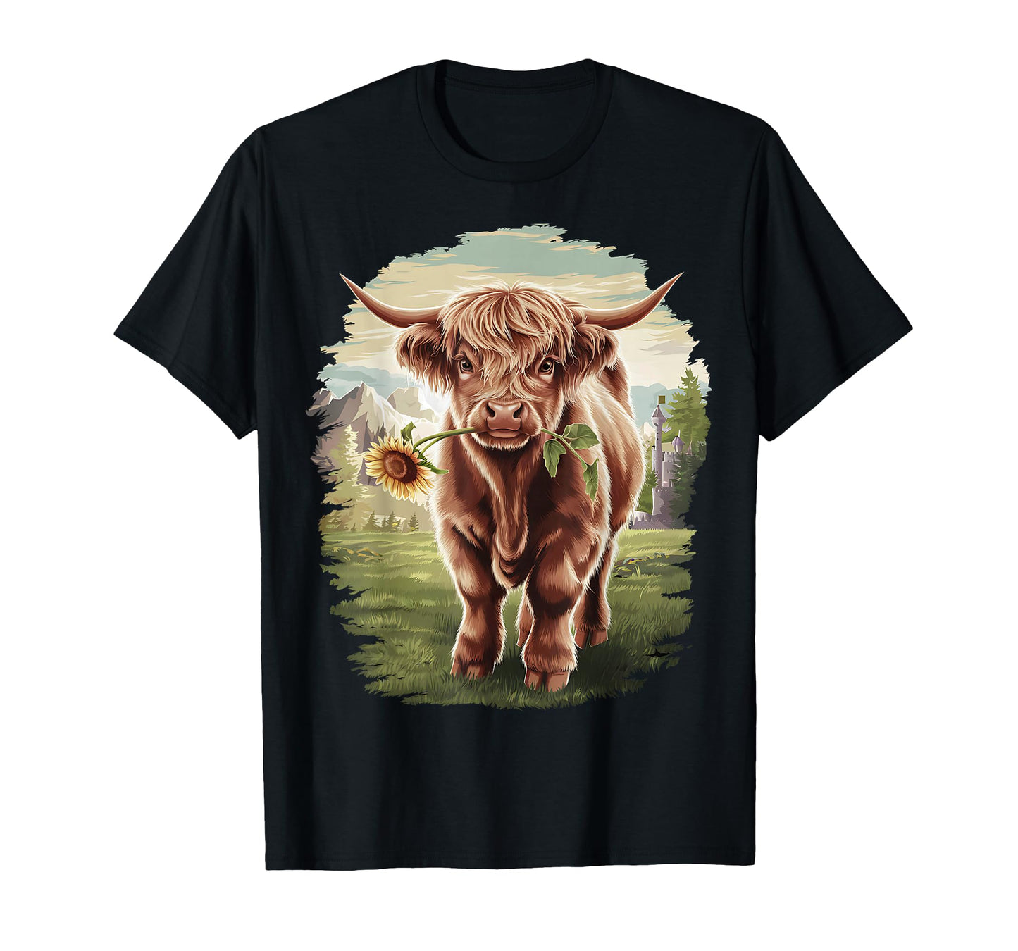 Western Farmer Animal Country Girls sunflower Highland Cow T-Shirt