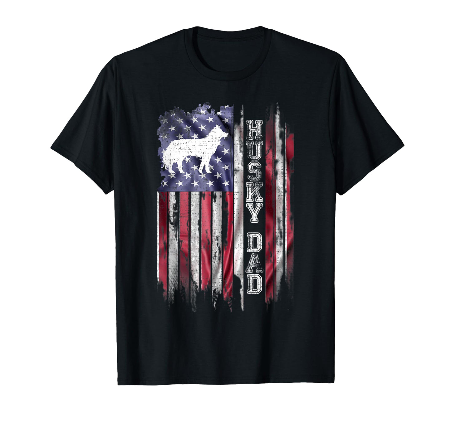 Vintage USA Flag Proud Siberian Husky Dog Dad Silhouette T-Shirt