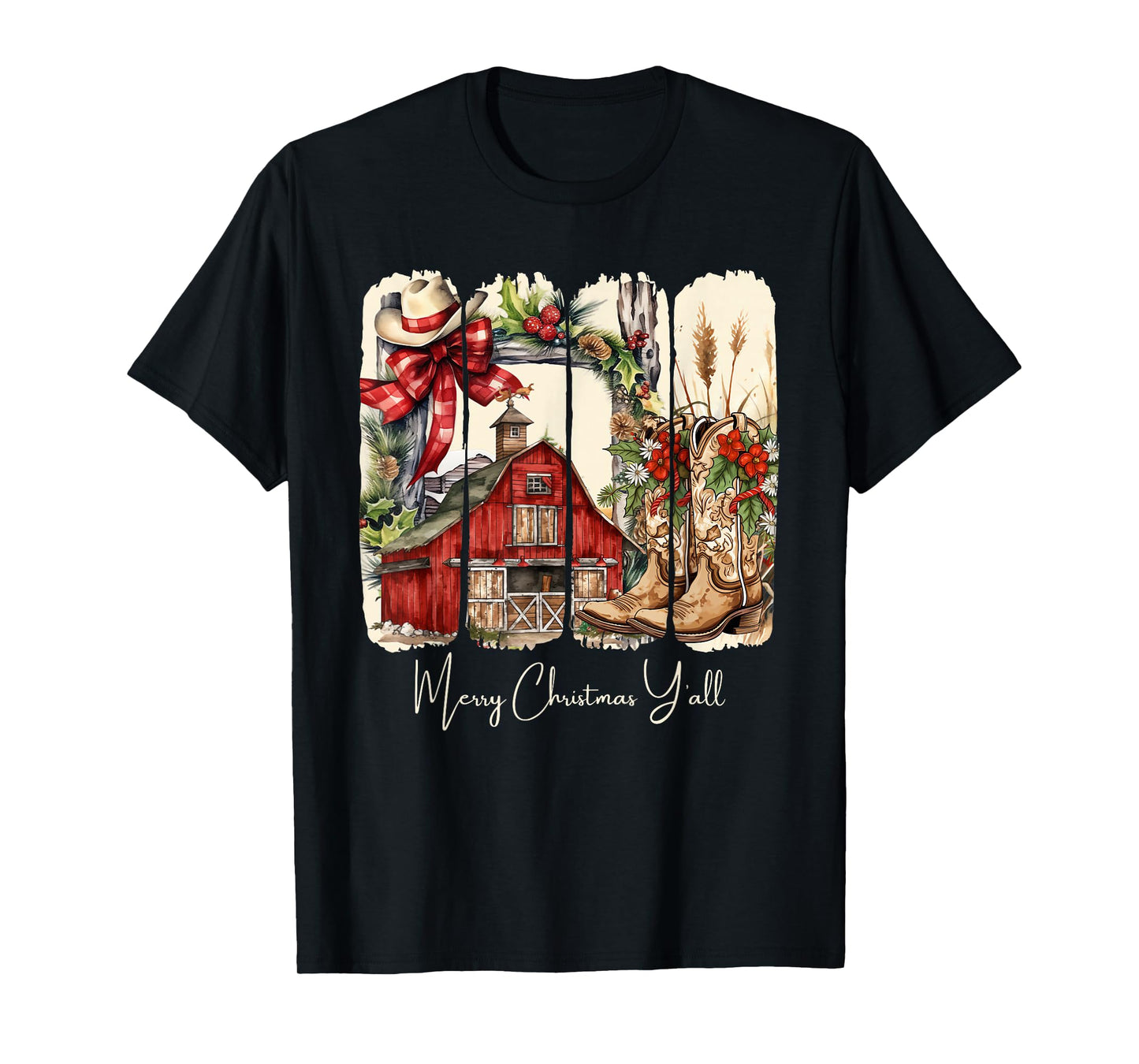 Western Merry Christmas Yall Barn Design T-Shirt