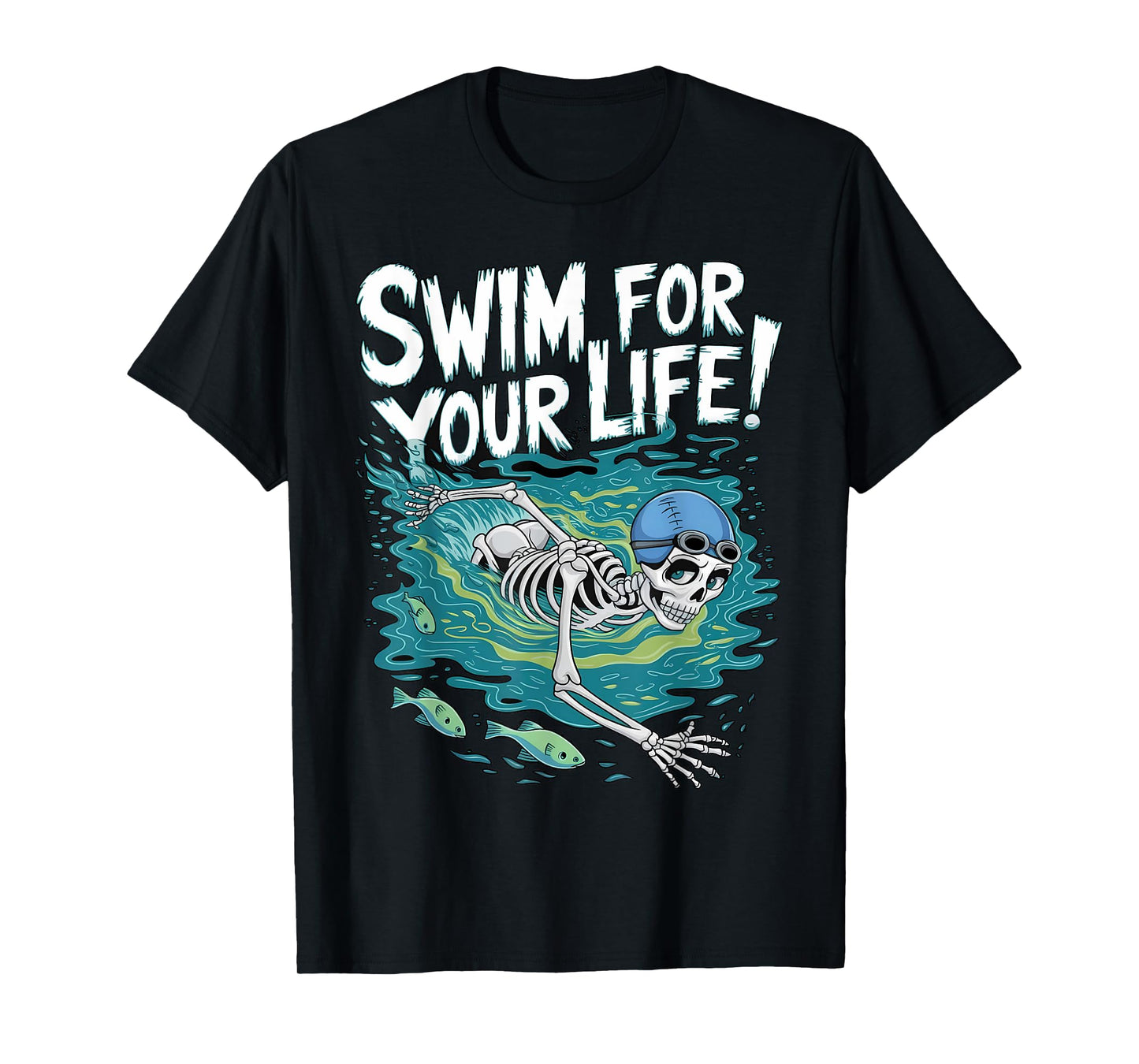 Halloween Skeleton Swimming Swim For Your Life Swimmers Dad T-Shirt