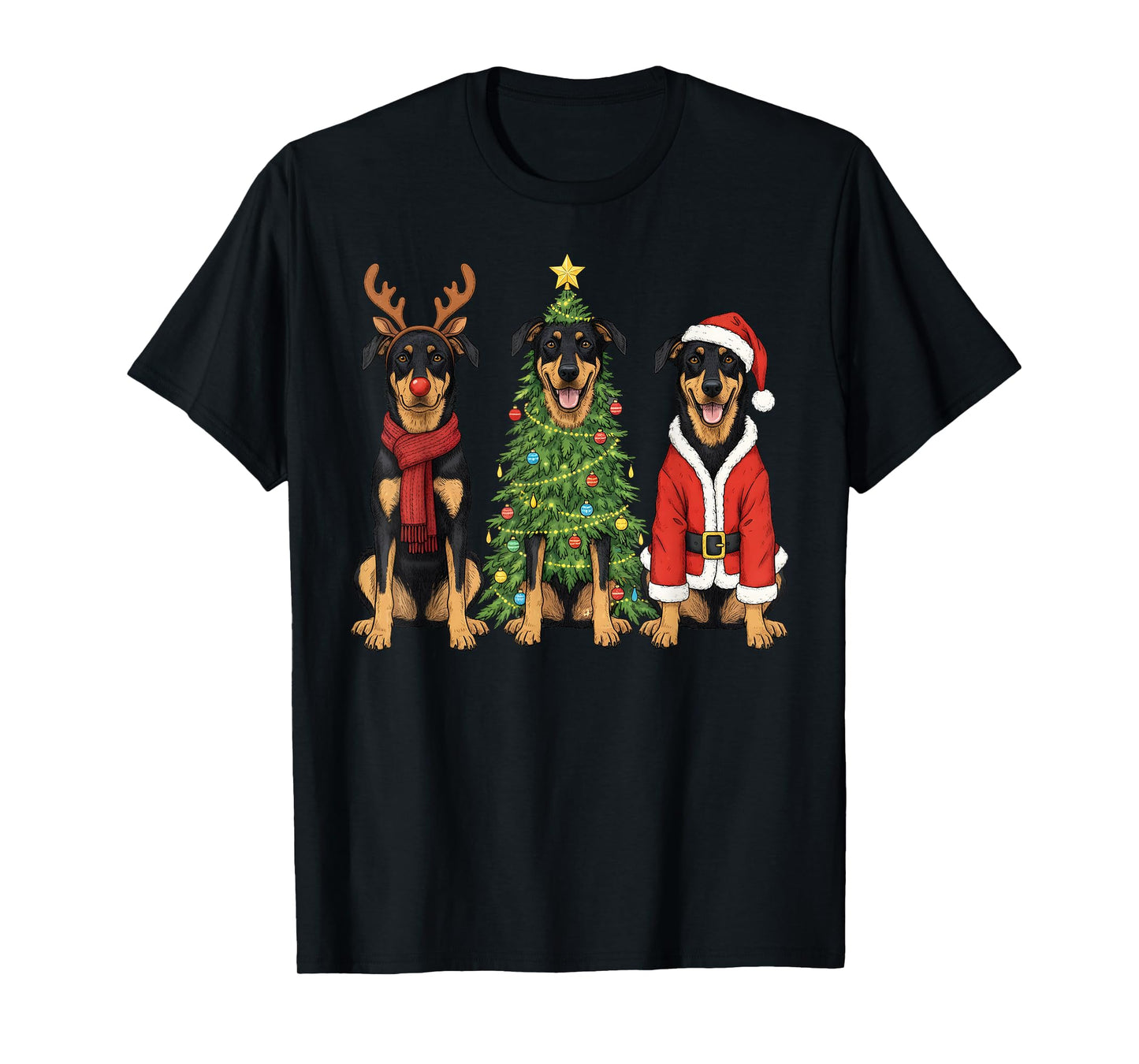 Retro Christmas Beauceron Santa Reindeer Dog Lover T-Shirt