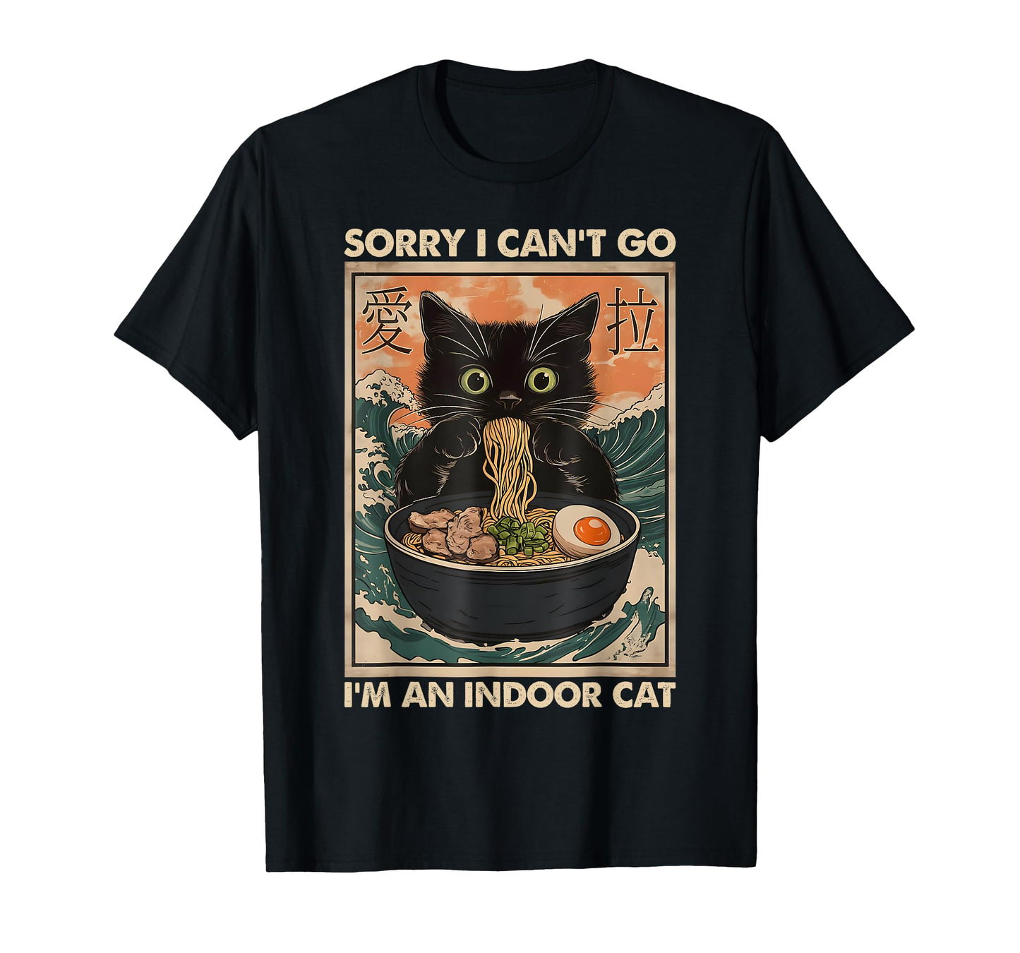 Vintage Sorry I Cant Go Im an Indoor Cat Noodles Cat Japan T-Shirt