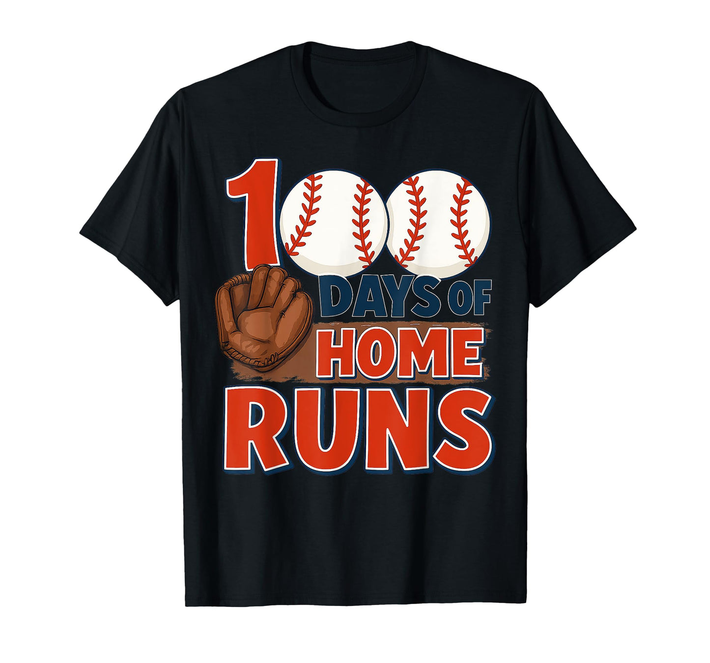 Classic 100 Days of Home Runs Baseball Design T-Shirt