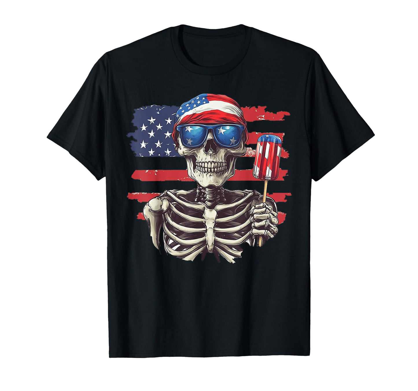 American Flag Skull Skeleton 4th Of July Shirt For Men Women T-Shirt