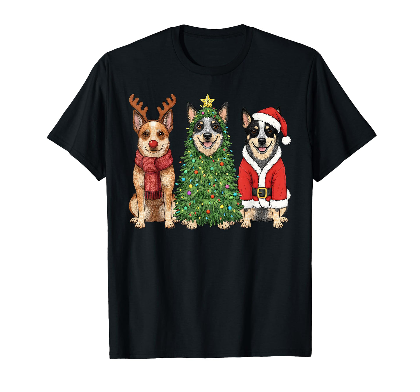 Retro Christmas Blue Heeler Santa Reindeer Dog Lover T-Shirt