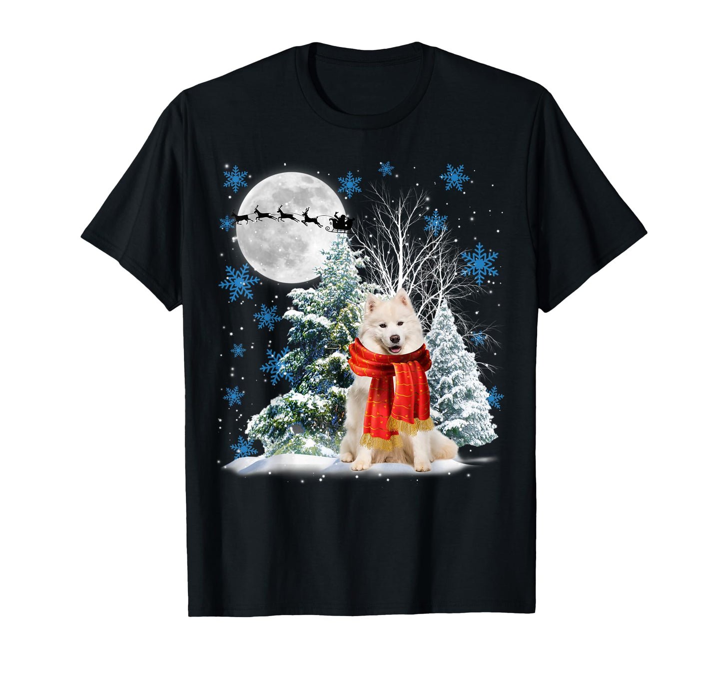 Samoyed Under Moonlight Snow Christmas Pajama T-Shirt
