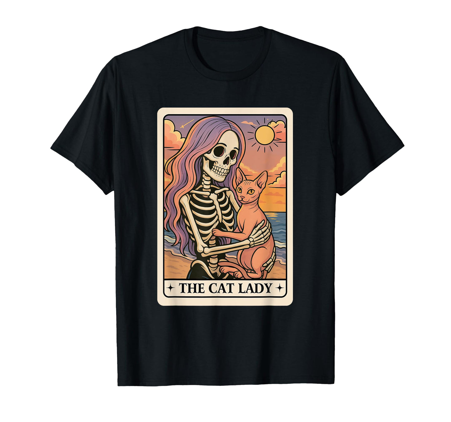 The Cat Lady Tarot Card Skeleton Holding Cat Tarot Card T-Shirt