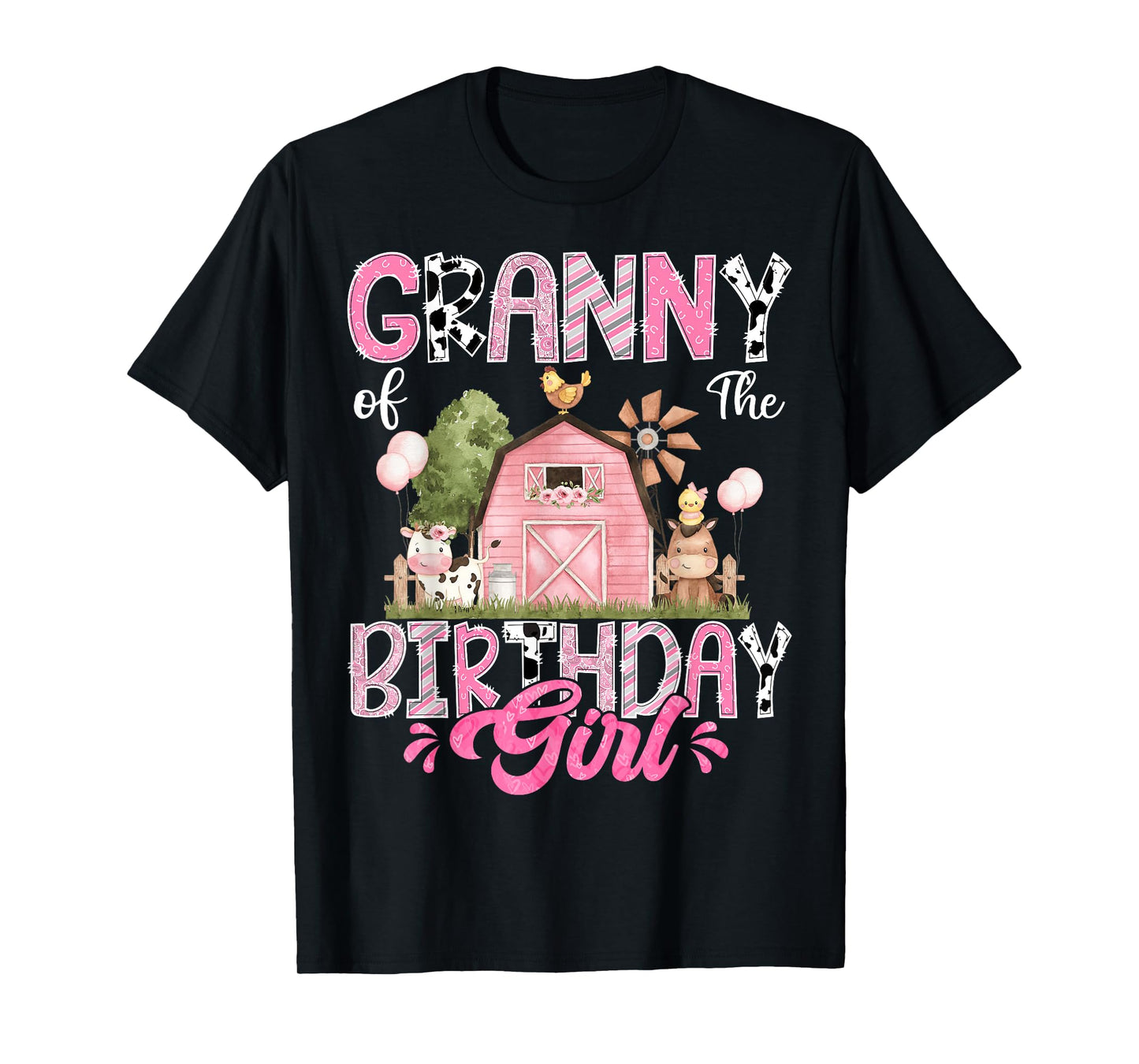 Granny Of The Birthday Girl 1St Birthday Pink Cow Farm T-Shirt