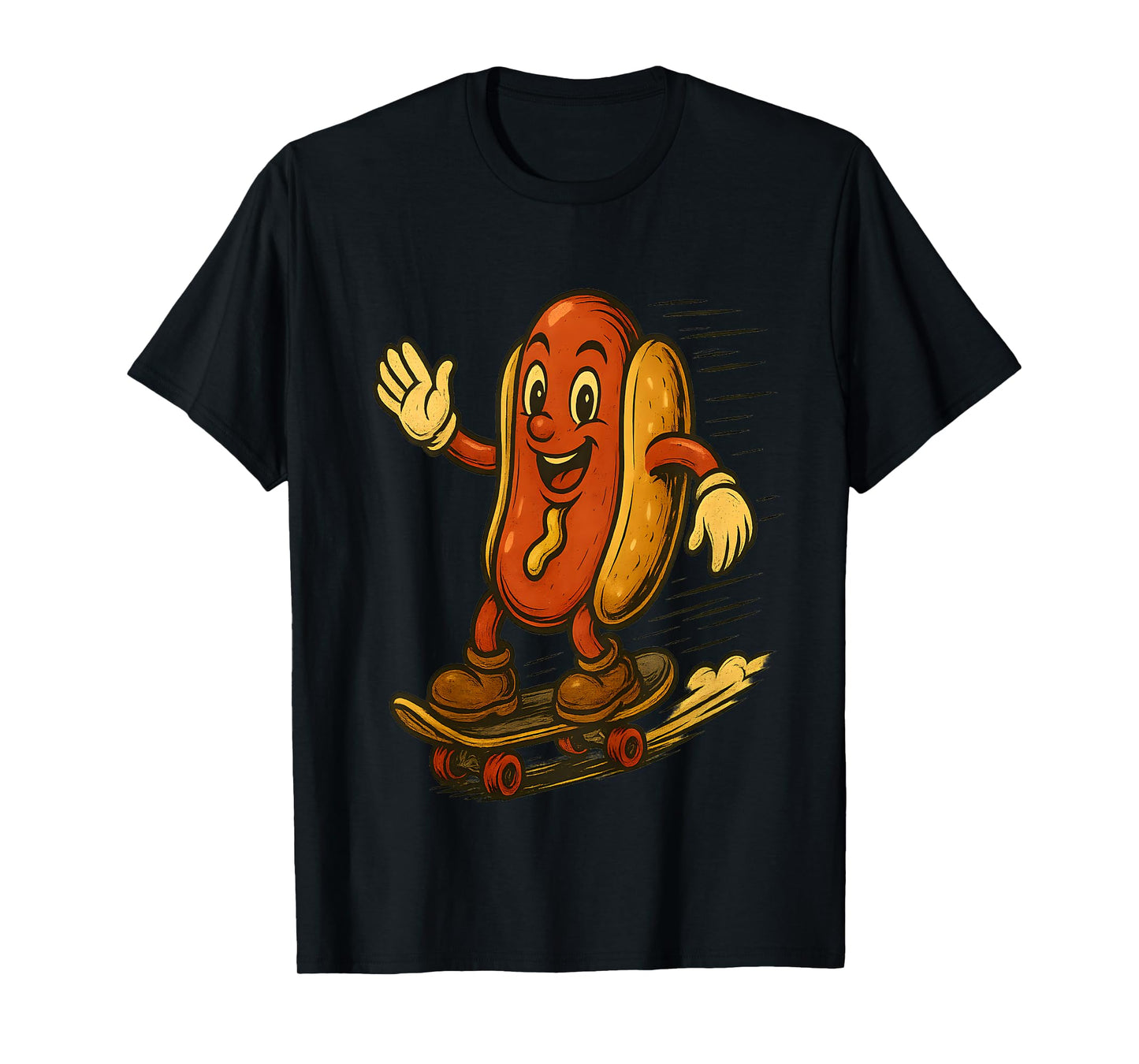 Kids Funny Cartoon Hot Dog Riding Skateboard Design T-Shirt