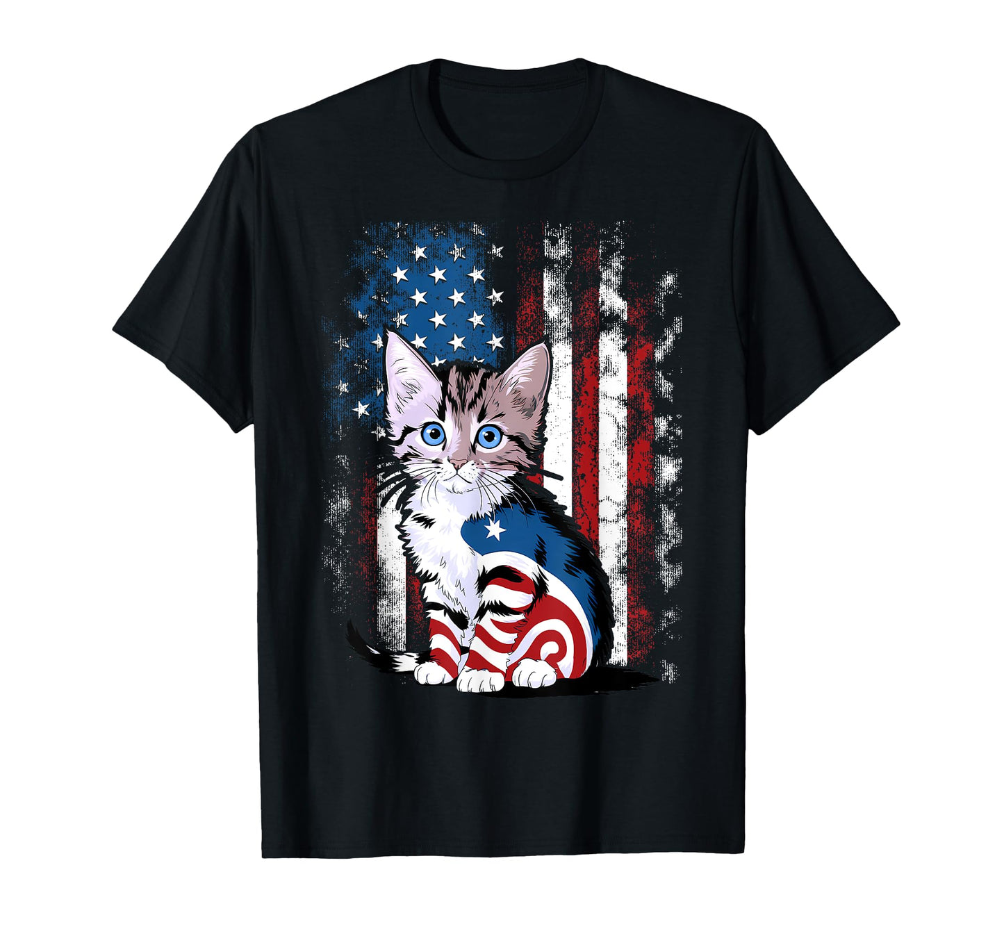 Memorial Day Cat Funny Kitten 4th of July Patriotic Usa Flag T-Shirt